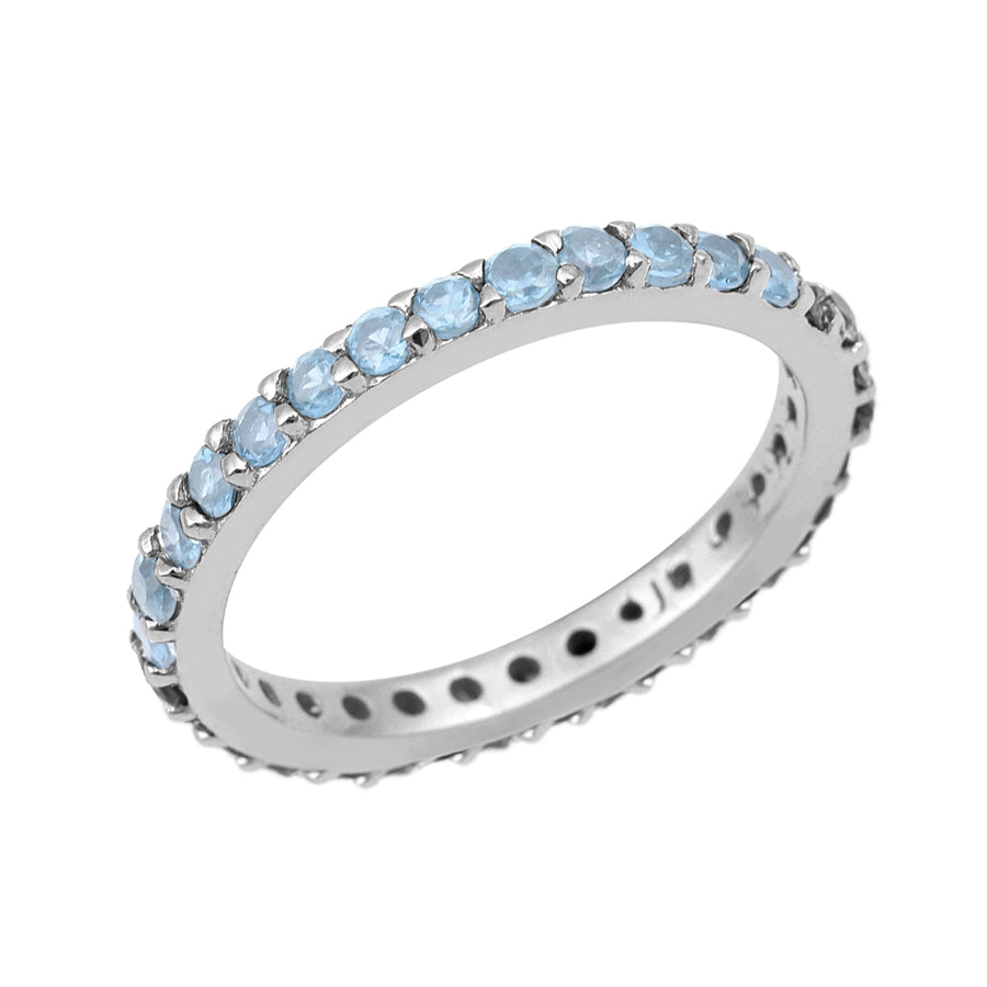 Aquamarine Round Full Eternity Ring - Sterling Silver