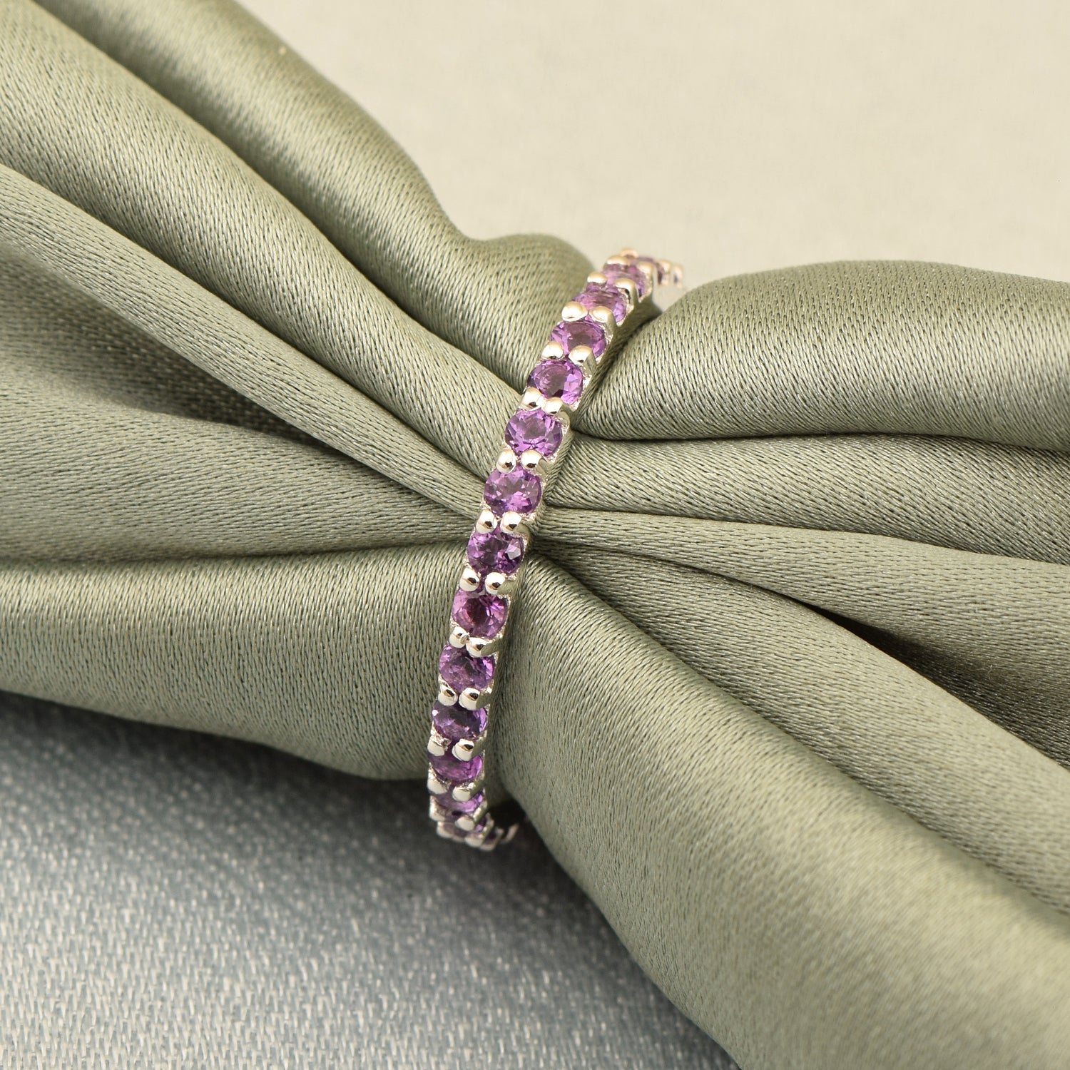 Eternity Band 925 Sterling Silver Round 2 MM Amethyst Ring