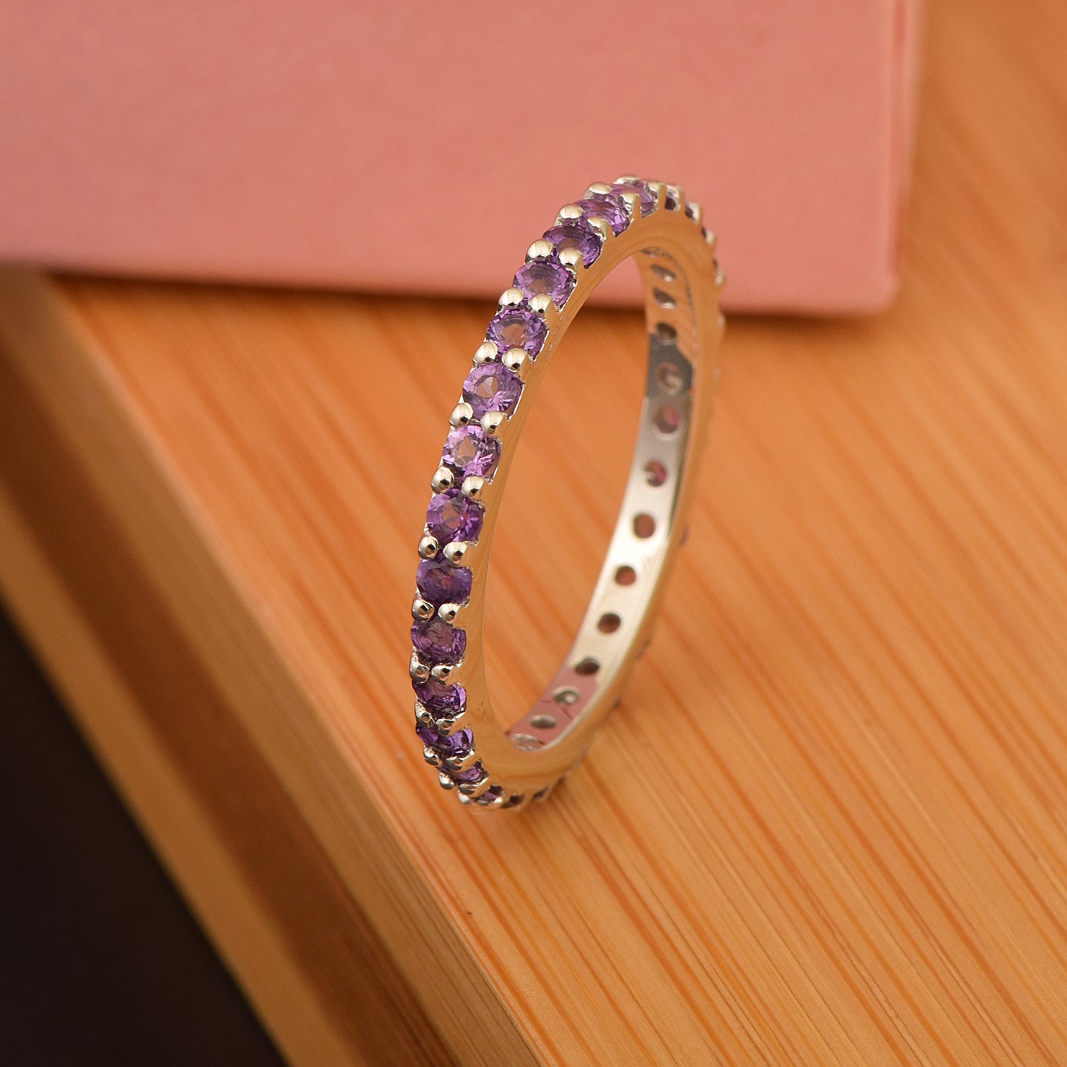Eternity Band 925 Sterling Silver Round 2 MM Amethyst Ring