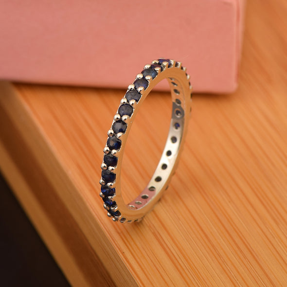 Eternity Band 925 Sterling Silver Round 2 MM Blue Sapphire Ring - Kimaya INC