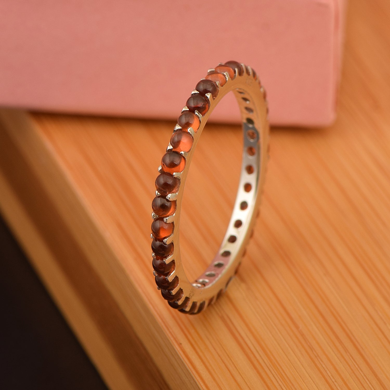 Eternity Band 925 Sterling Silver Round 2 MM Garnet Ring - Kimaya INC