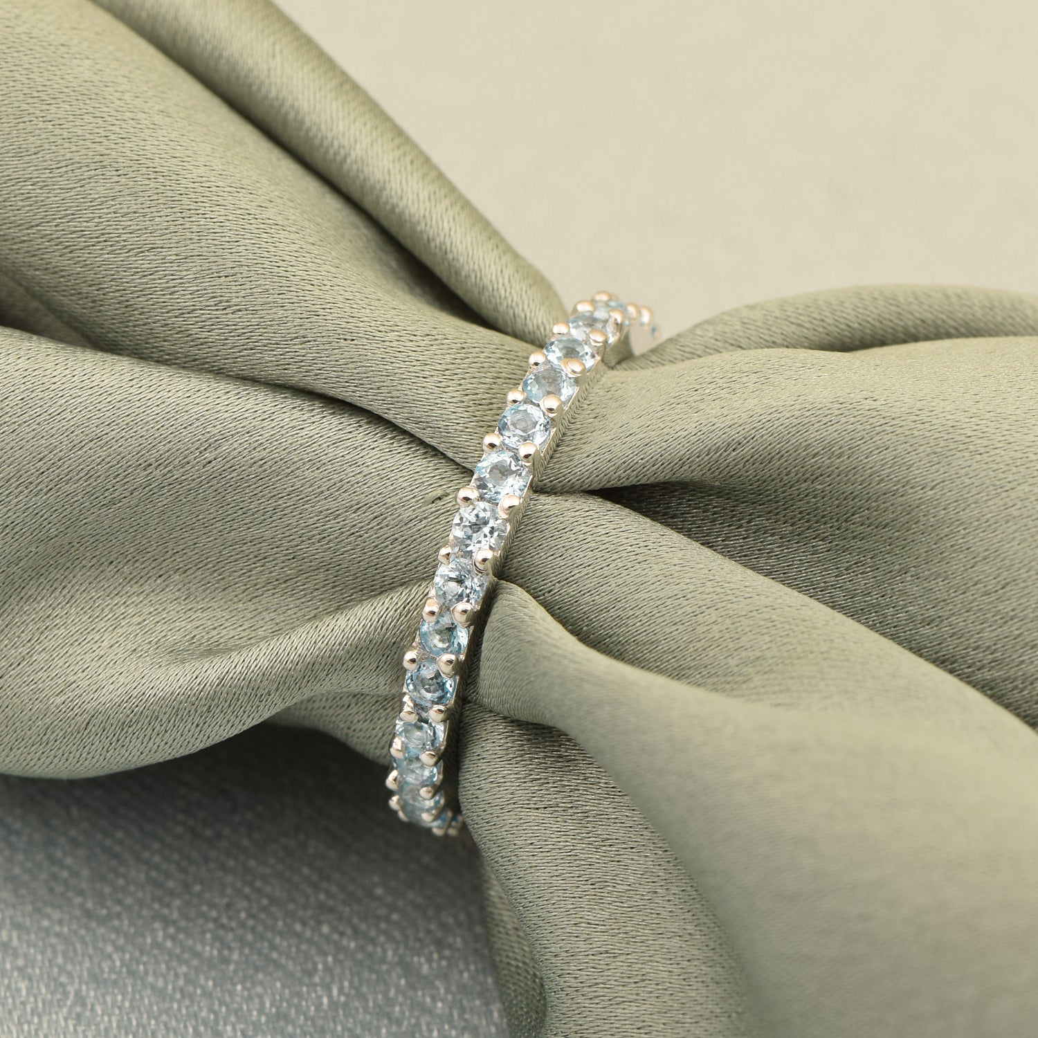 Eternity Band 925 Sterling Silver Round 2 MM Swiss Blue Topaz Ring - Kimaya INC