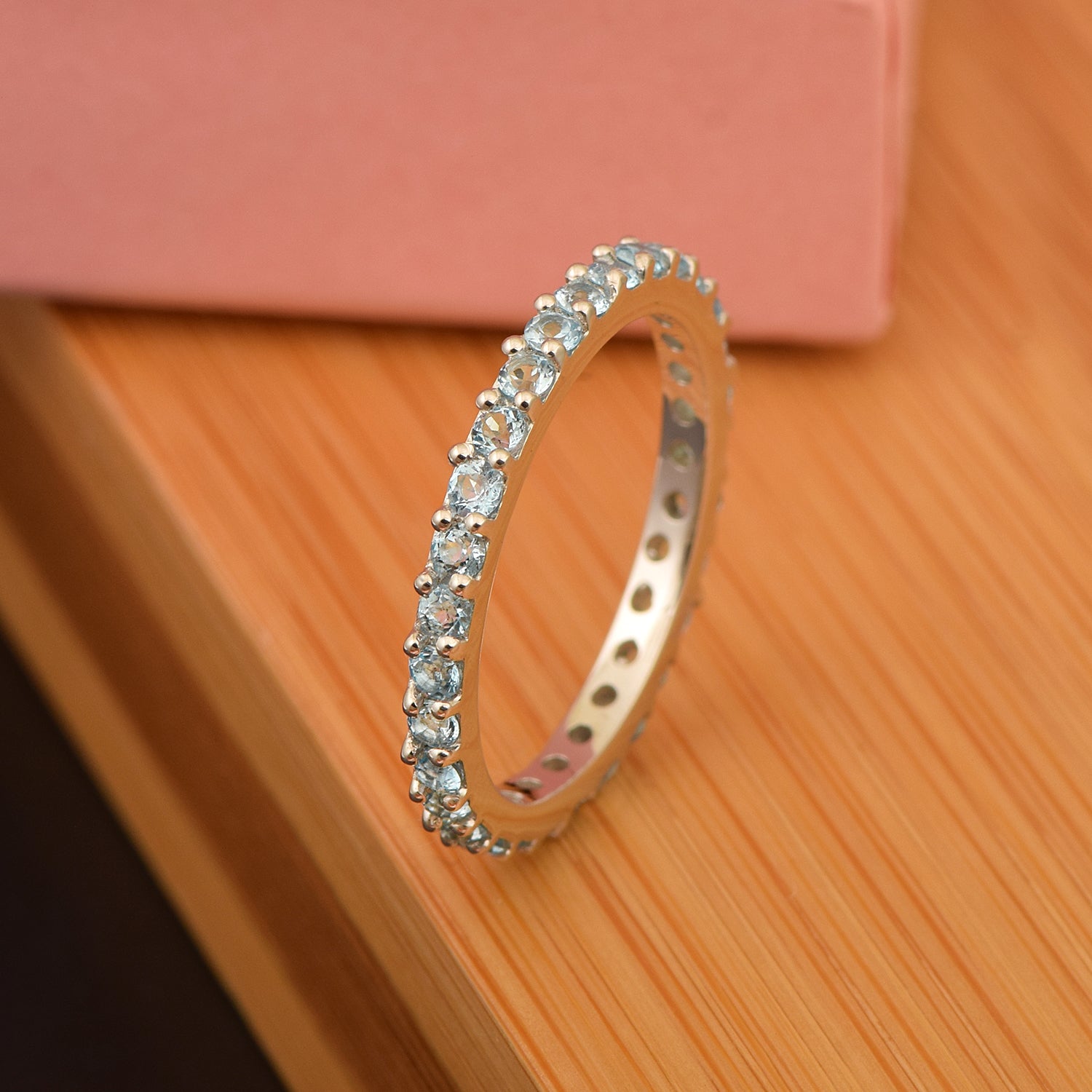 Eternity Band 925 Sterling Silver Round 2 MM Swiss Blue Topaz Ring - Kimaya INC