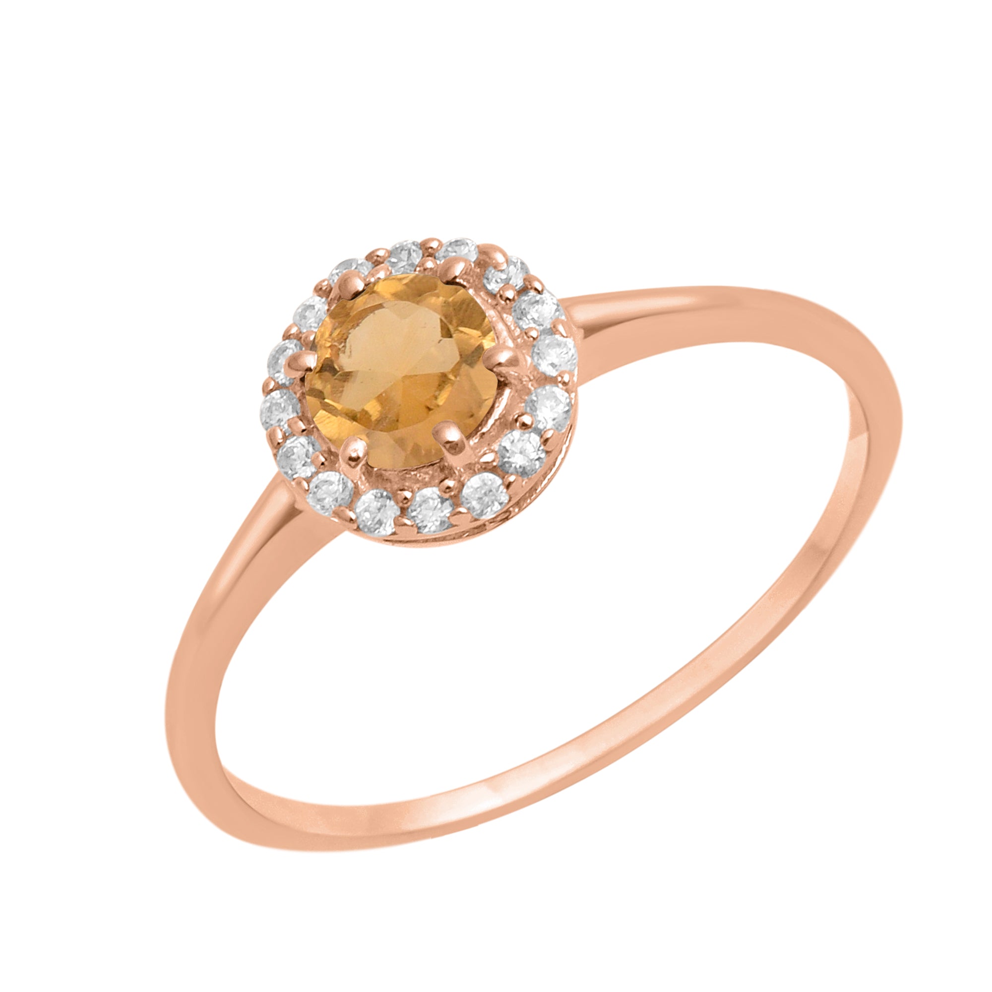 Citrine Solitaire Halo Ring - Sterling Silver