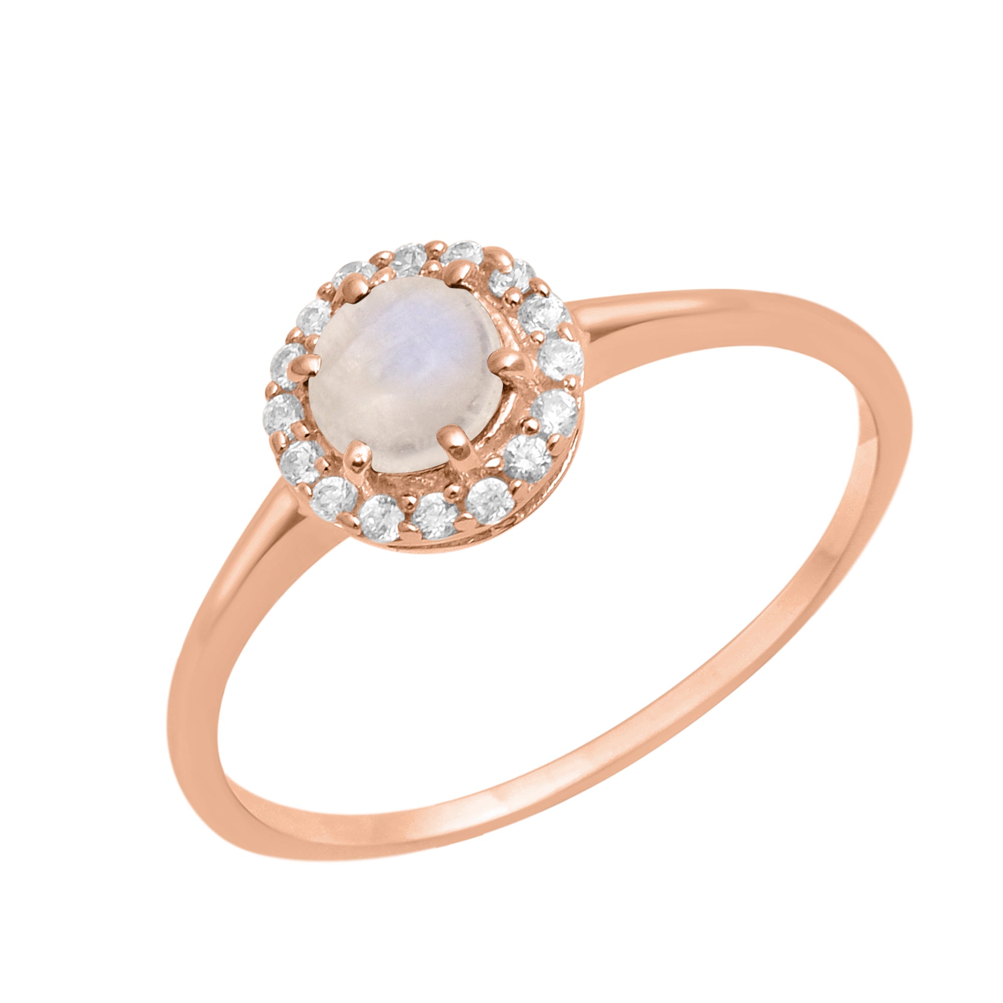 Moonstone Solitaire Halo Ring - Sterling Silver