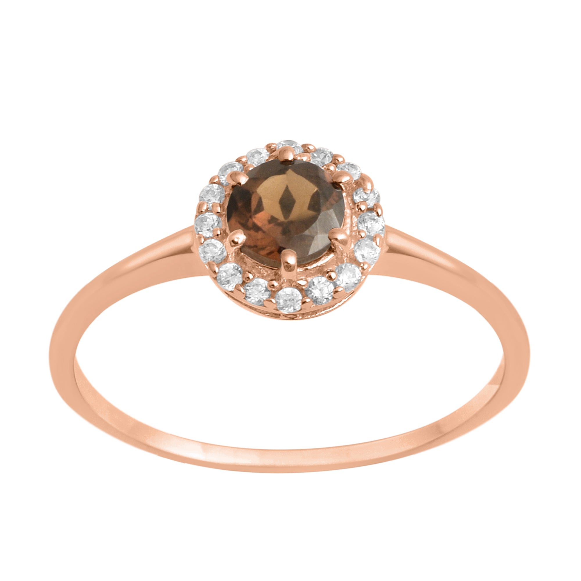 Smoky Quartz Solitaire Halo Ring - Sterling Silver