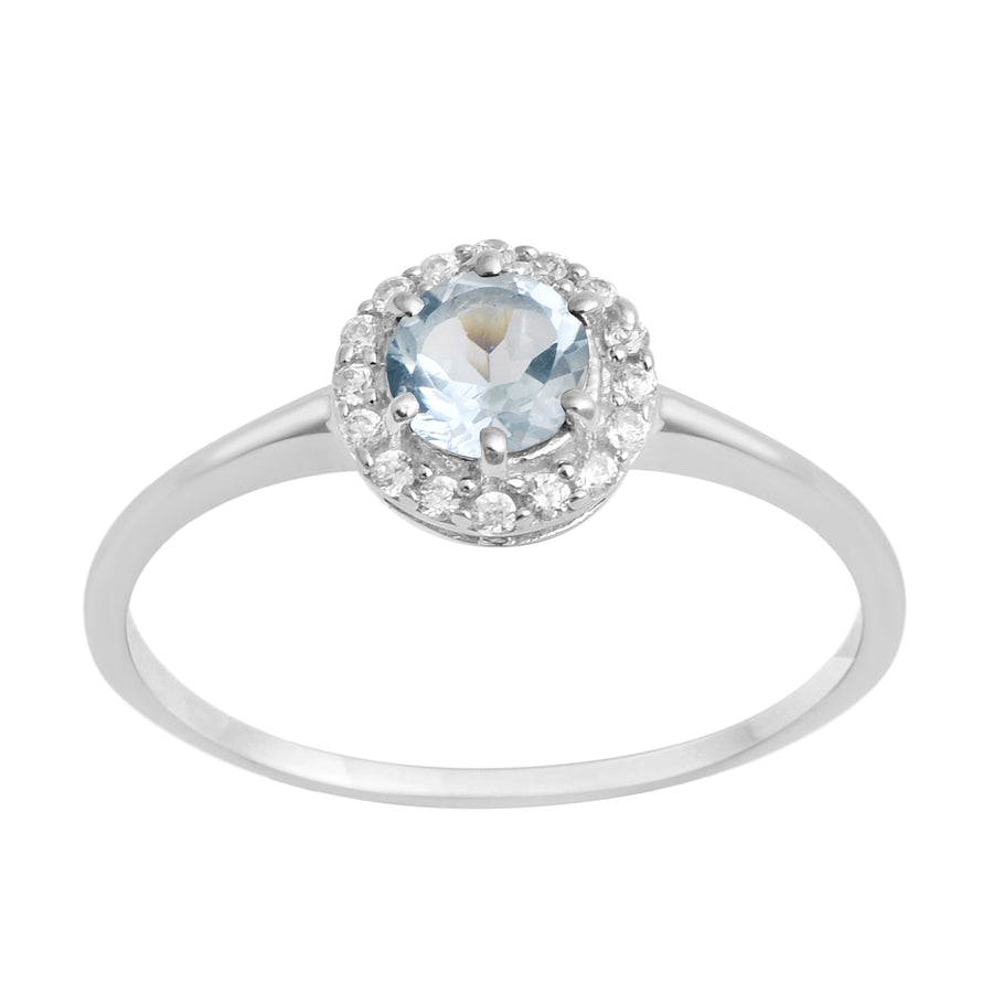 Aquamarine Halo Ring - Sterling Silver