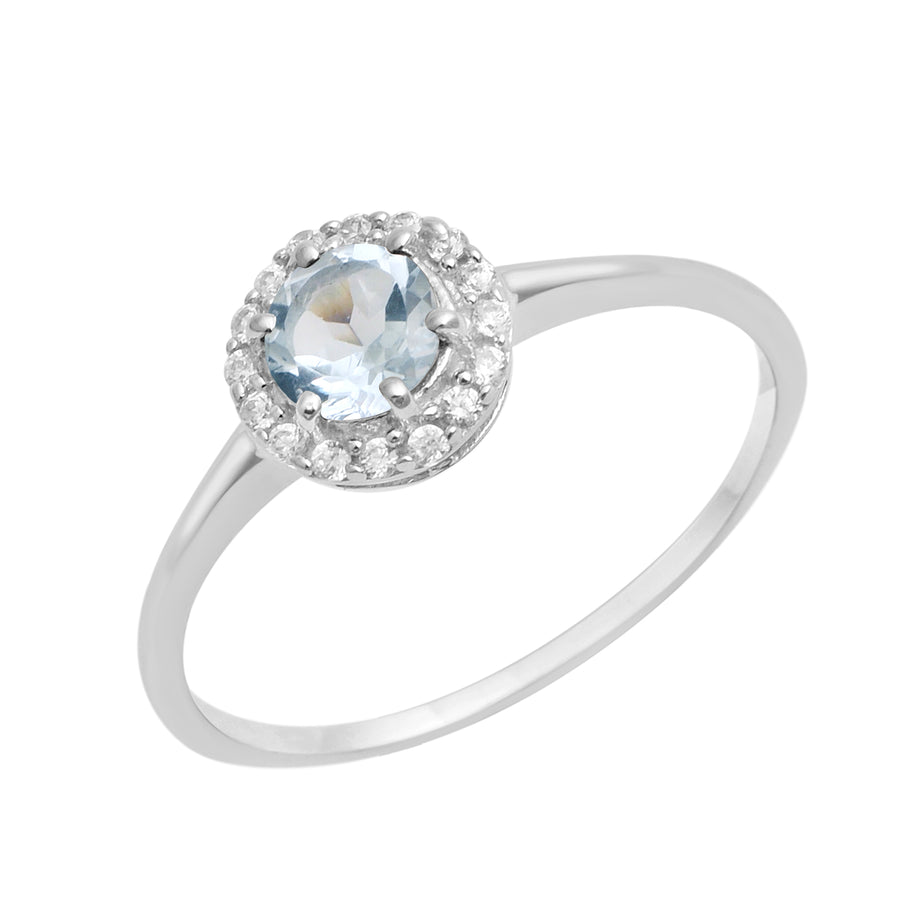 Aquamarine Halo Ring - Sterling Silver