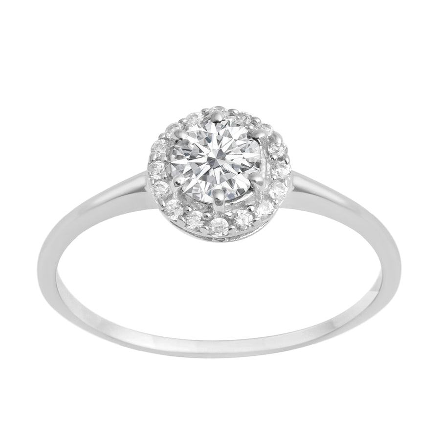 Moissanite Solitaire Halo Ring – Sterling Silver