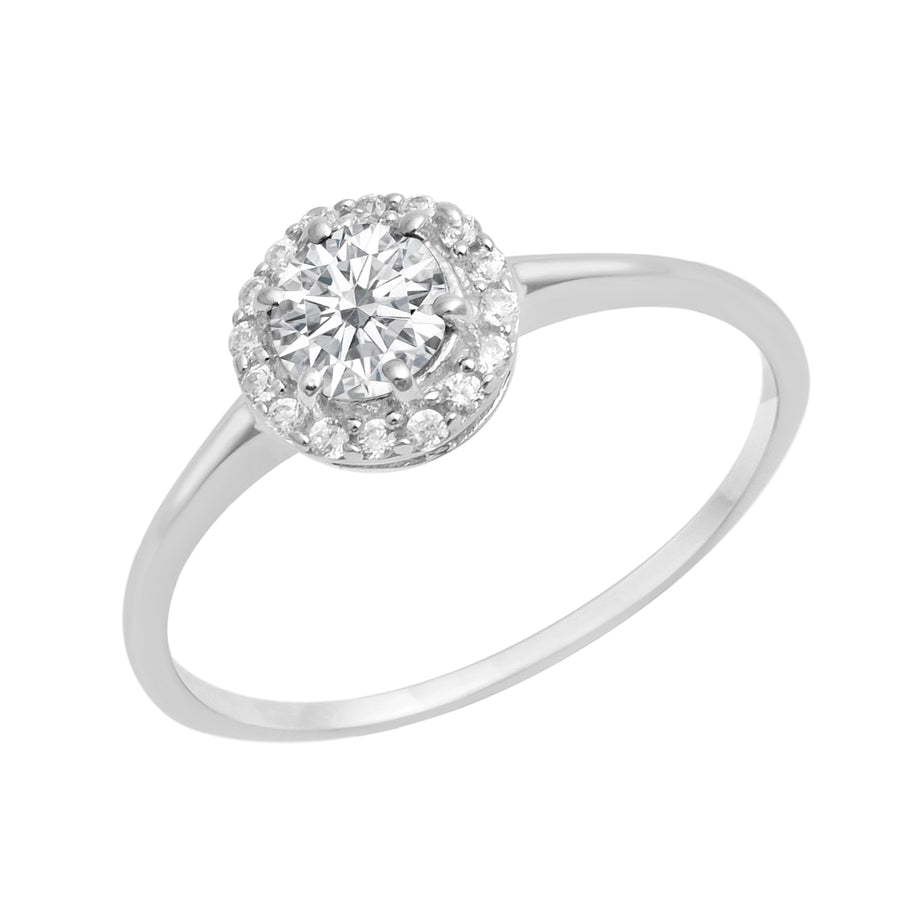 Moissanite Solitaire Halo Ring – Sterling Silver