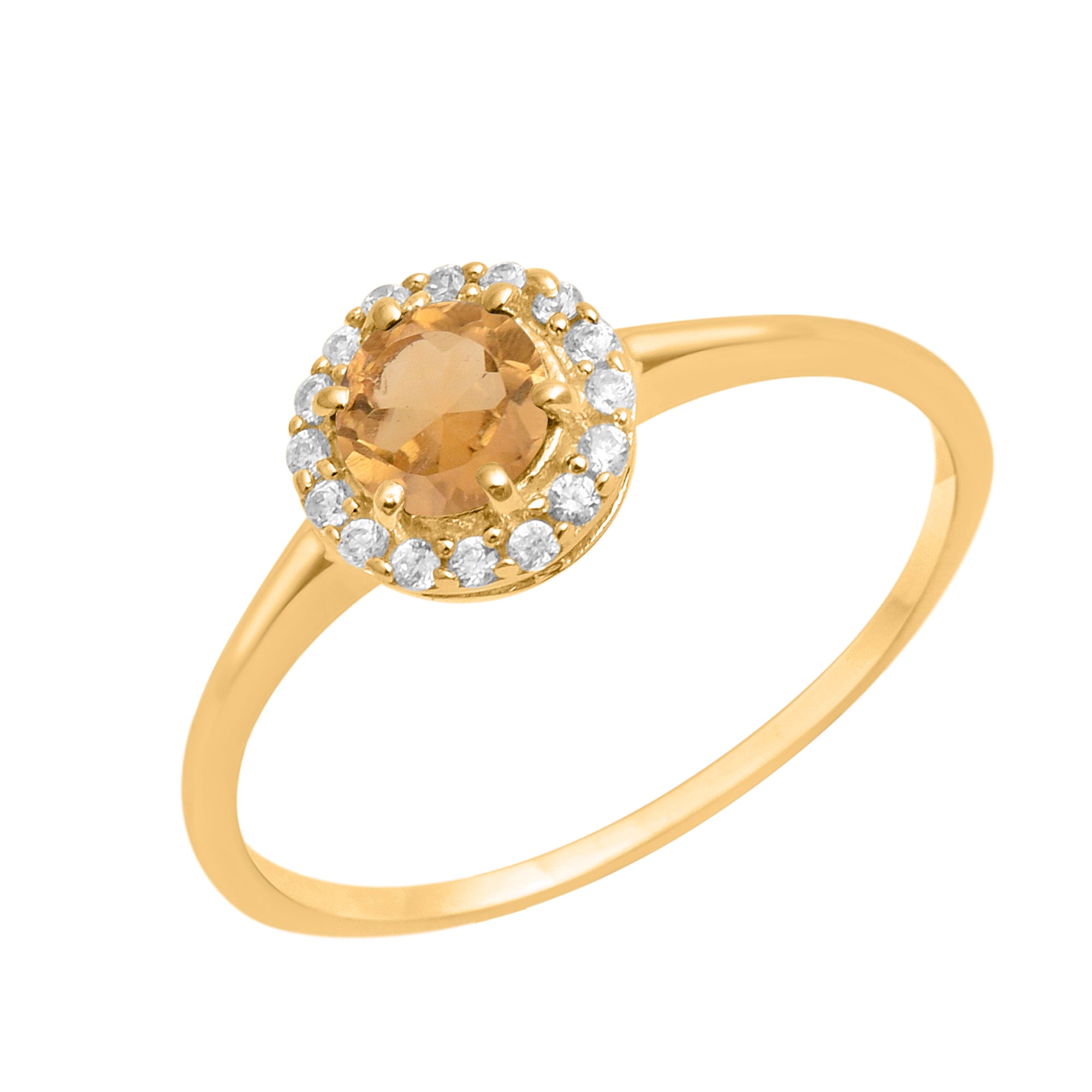 Citrine Solitaire Halo Ring - Sterling Silver