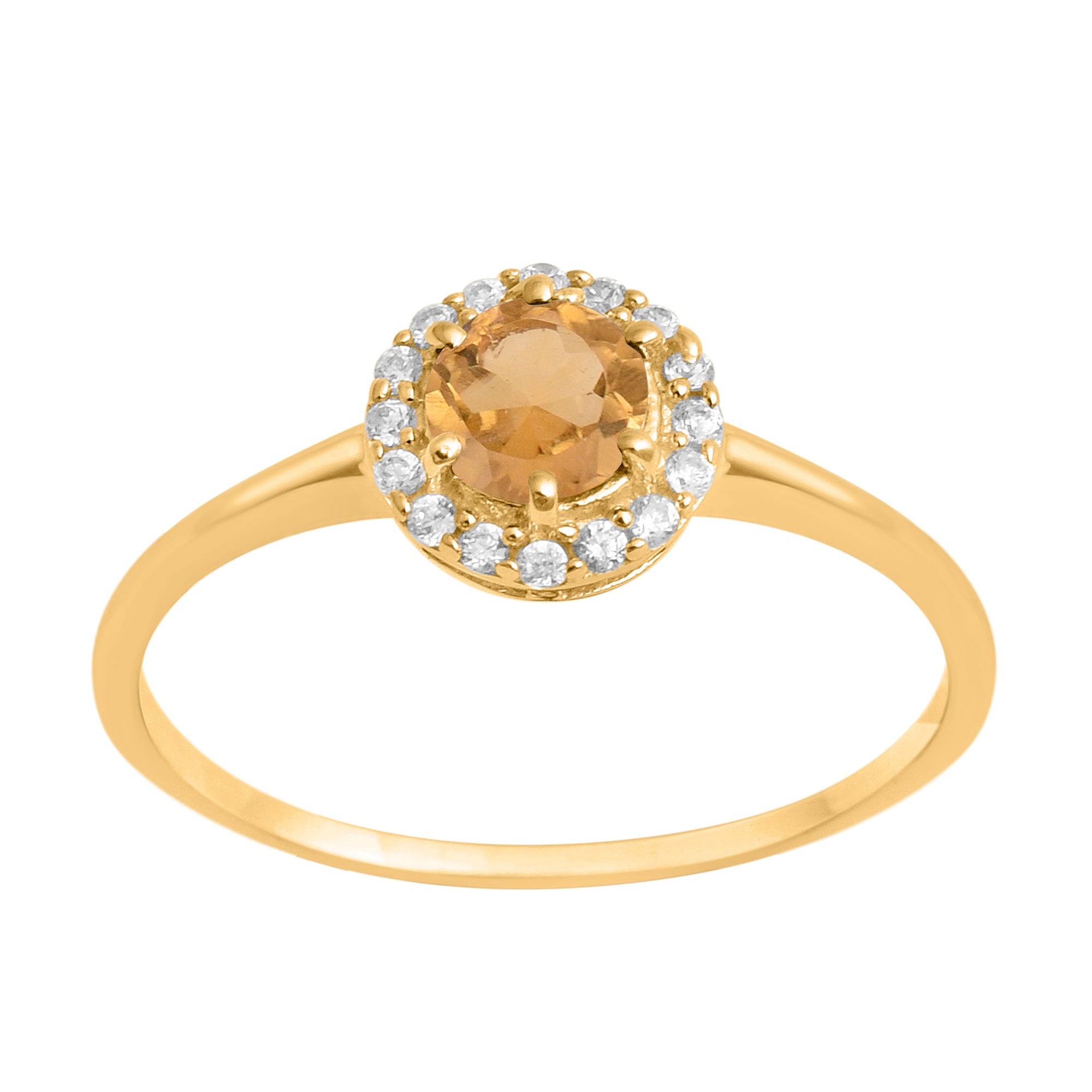 Citrine Solitaire Halo Ring - Sterling Silver