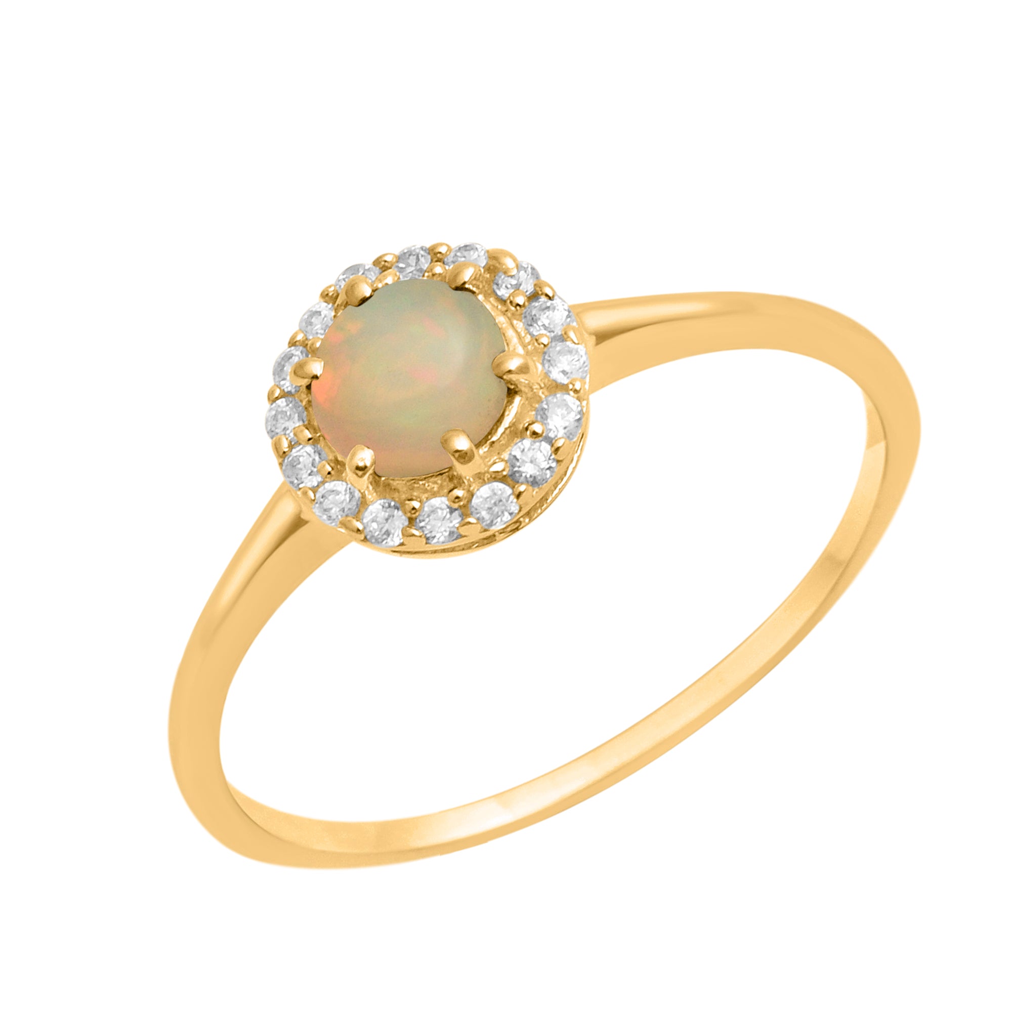 Opal Solitaire Halo Ring - Sterling Silver