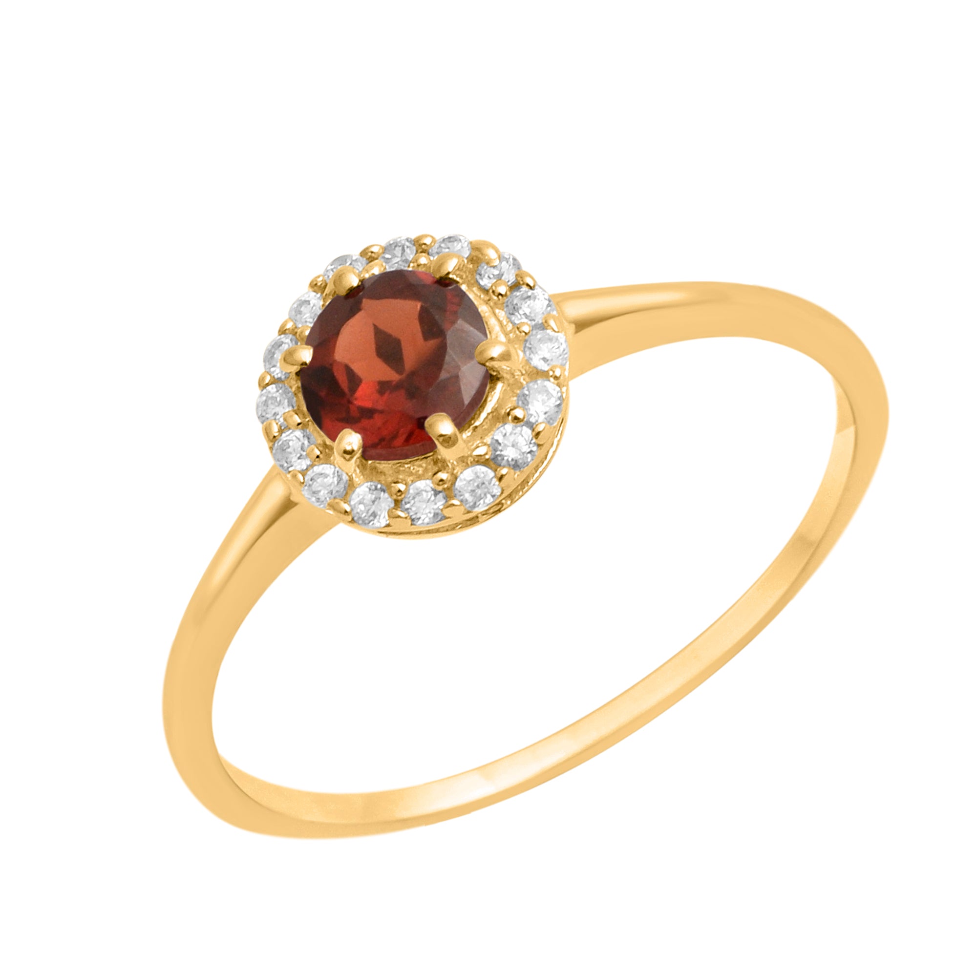 Garnet Solitaire Halo Ring - Sterling Silver