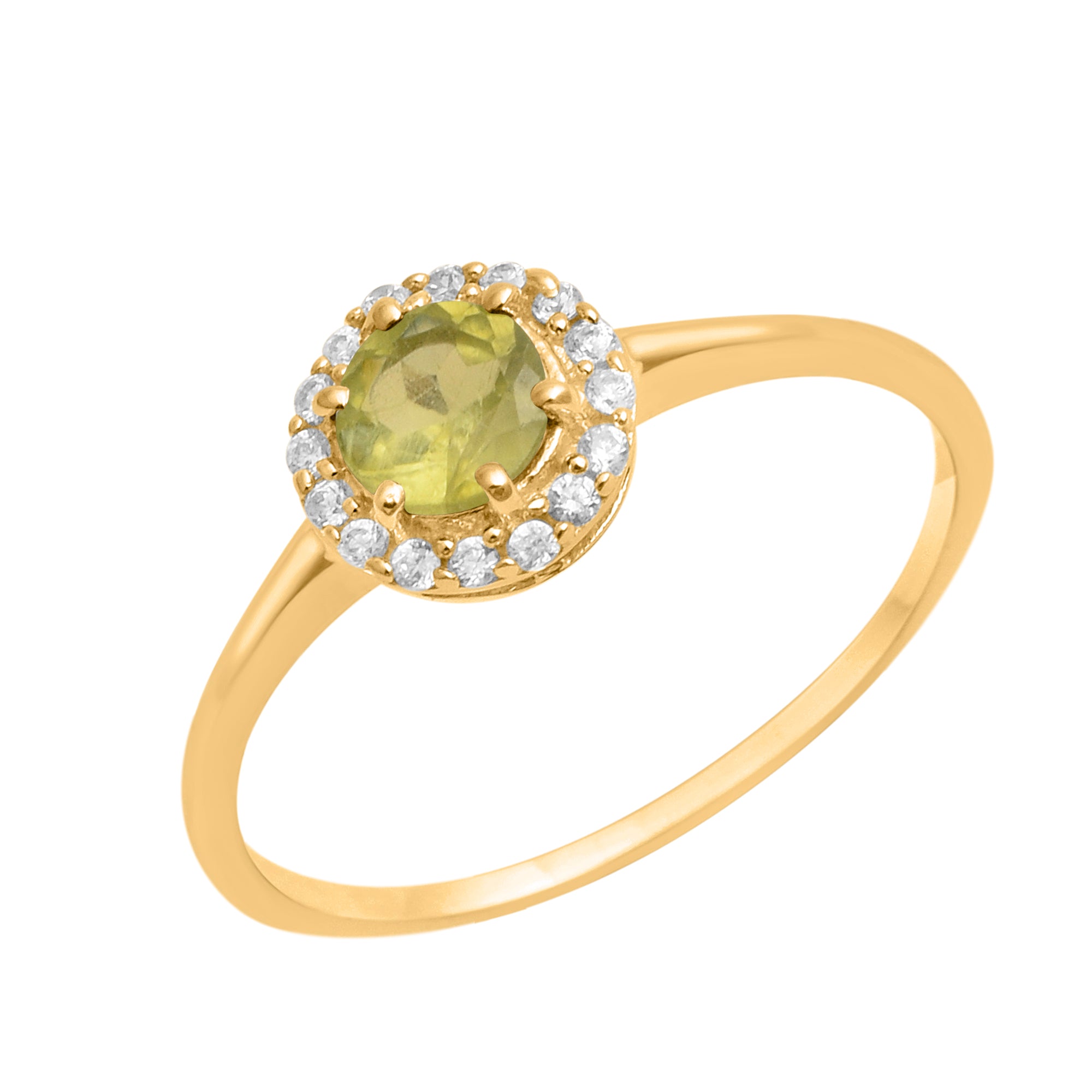 Peridot Solitaire Halo Ring - Sterling Silver