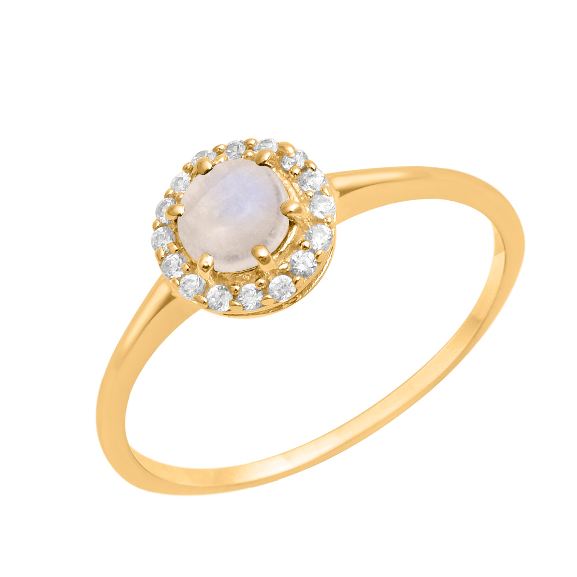 Moonstone Solitaire Halo Ring - Sterling Silver