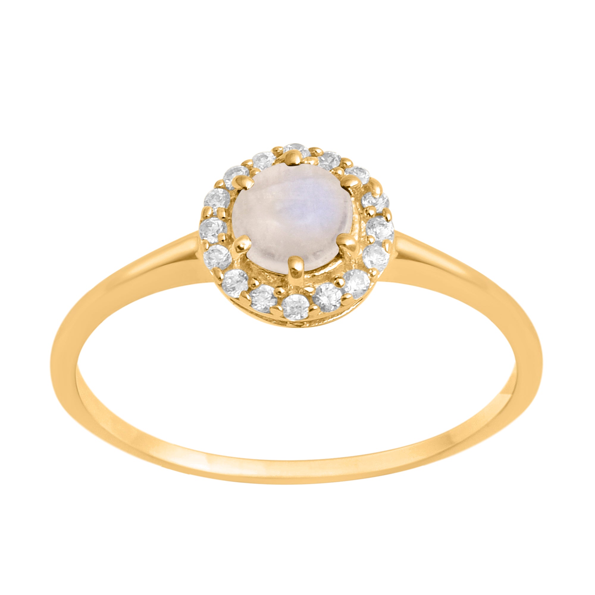 Moonstone Solitaire Halo Ring - Sterling Silver