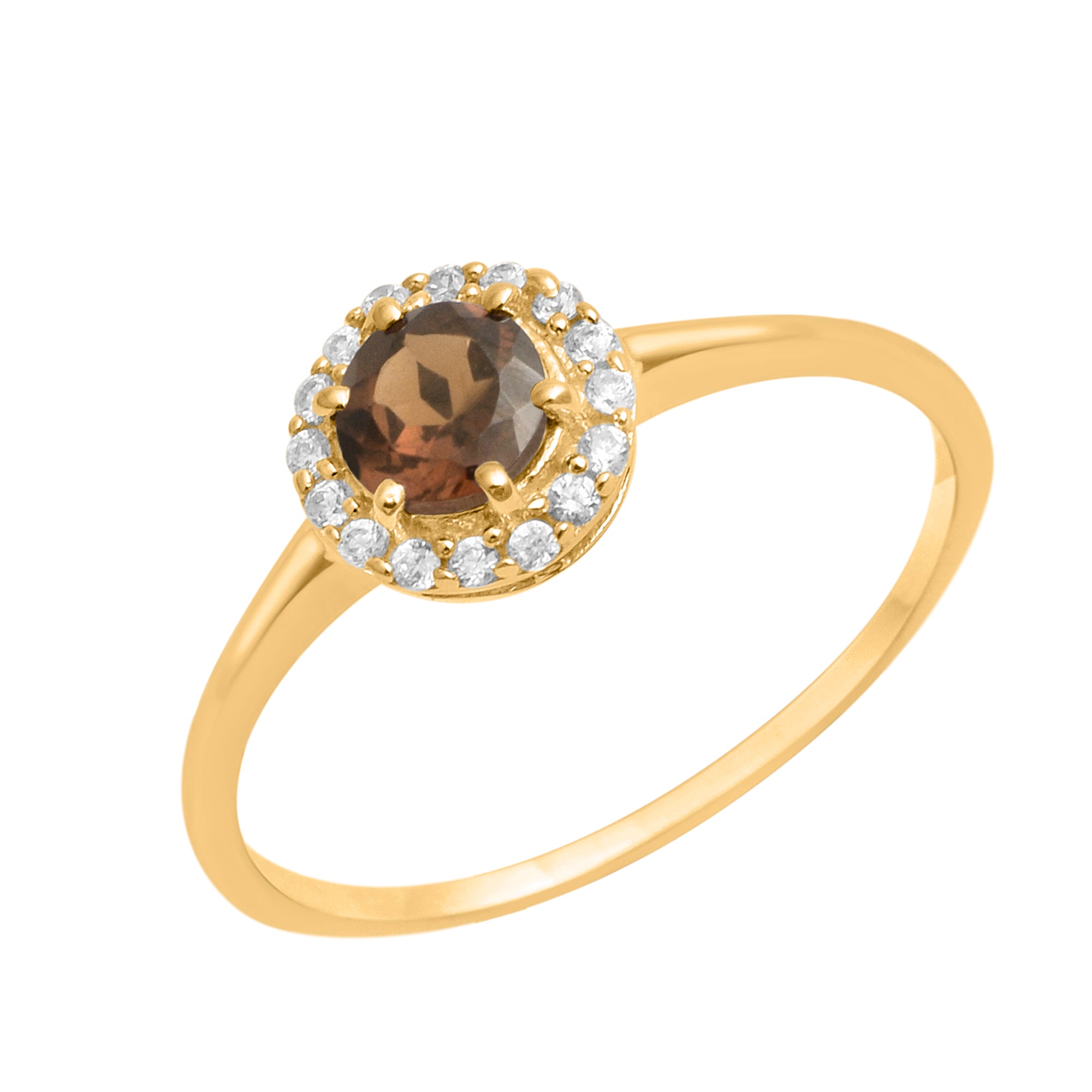 Smoky Quartz Solitaire Halo Ring - Sterling Silver