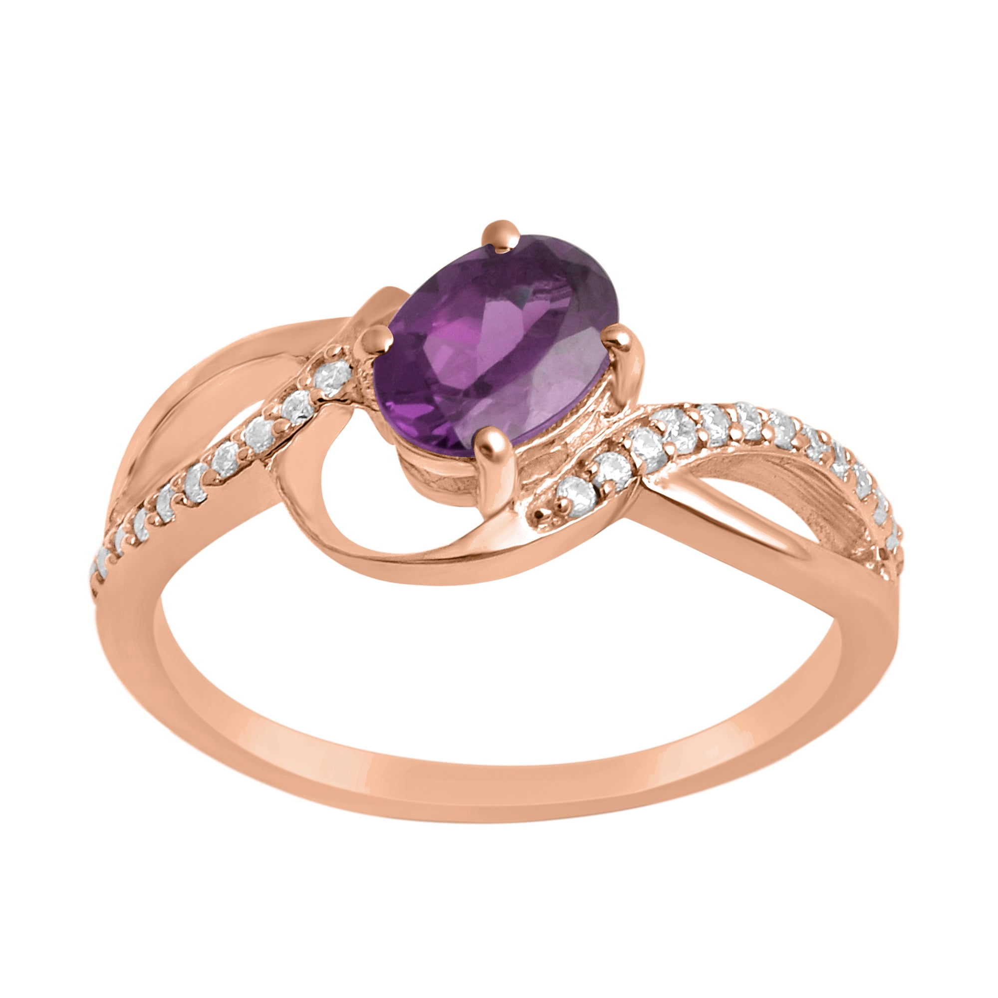 Amethyst Solitaire Split Shank Ring - Sterling Silver