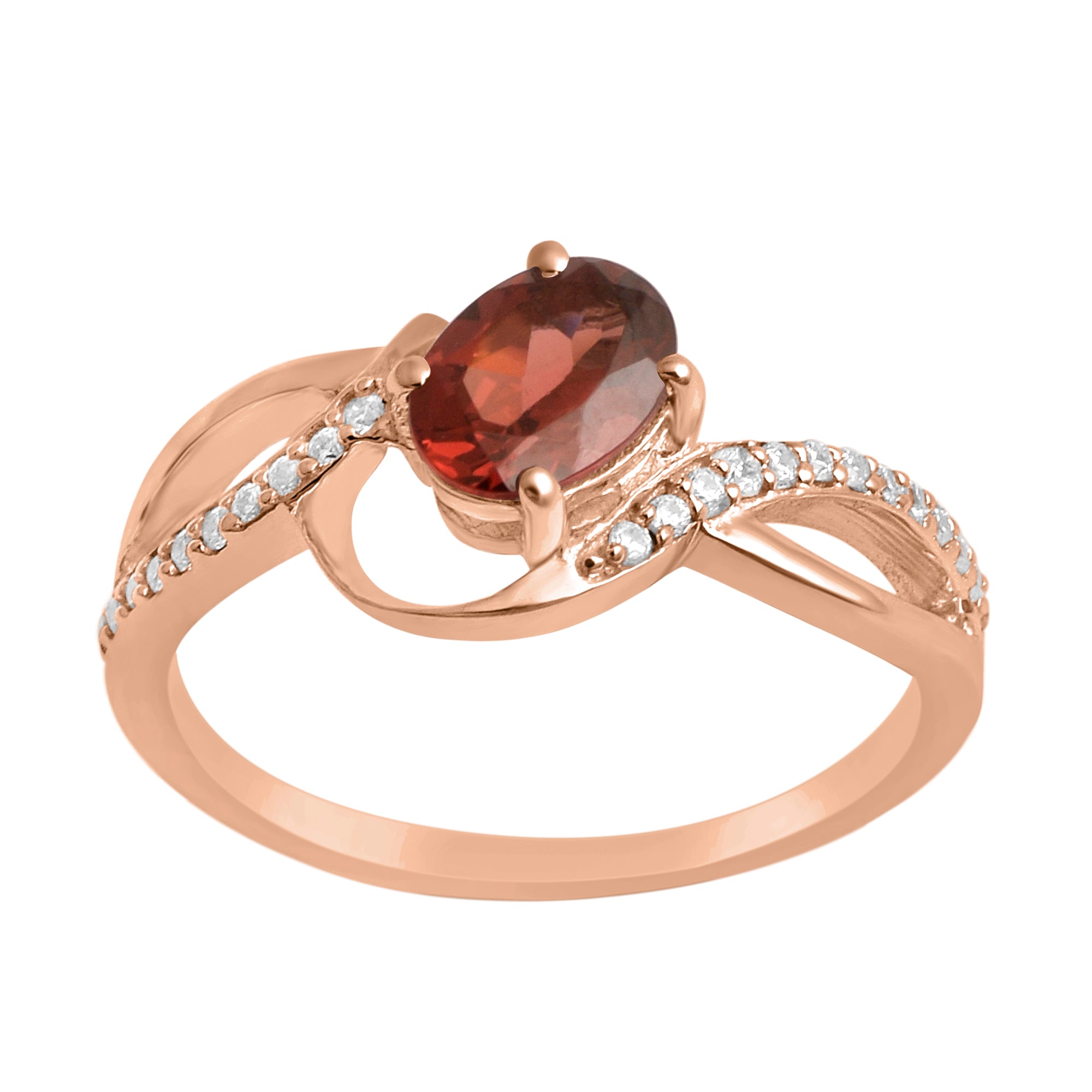 Garnet Solitaire Split Shank Ring - Sterling Silver