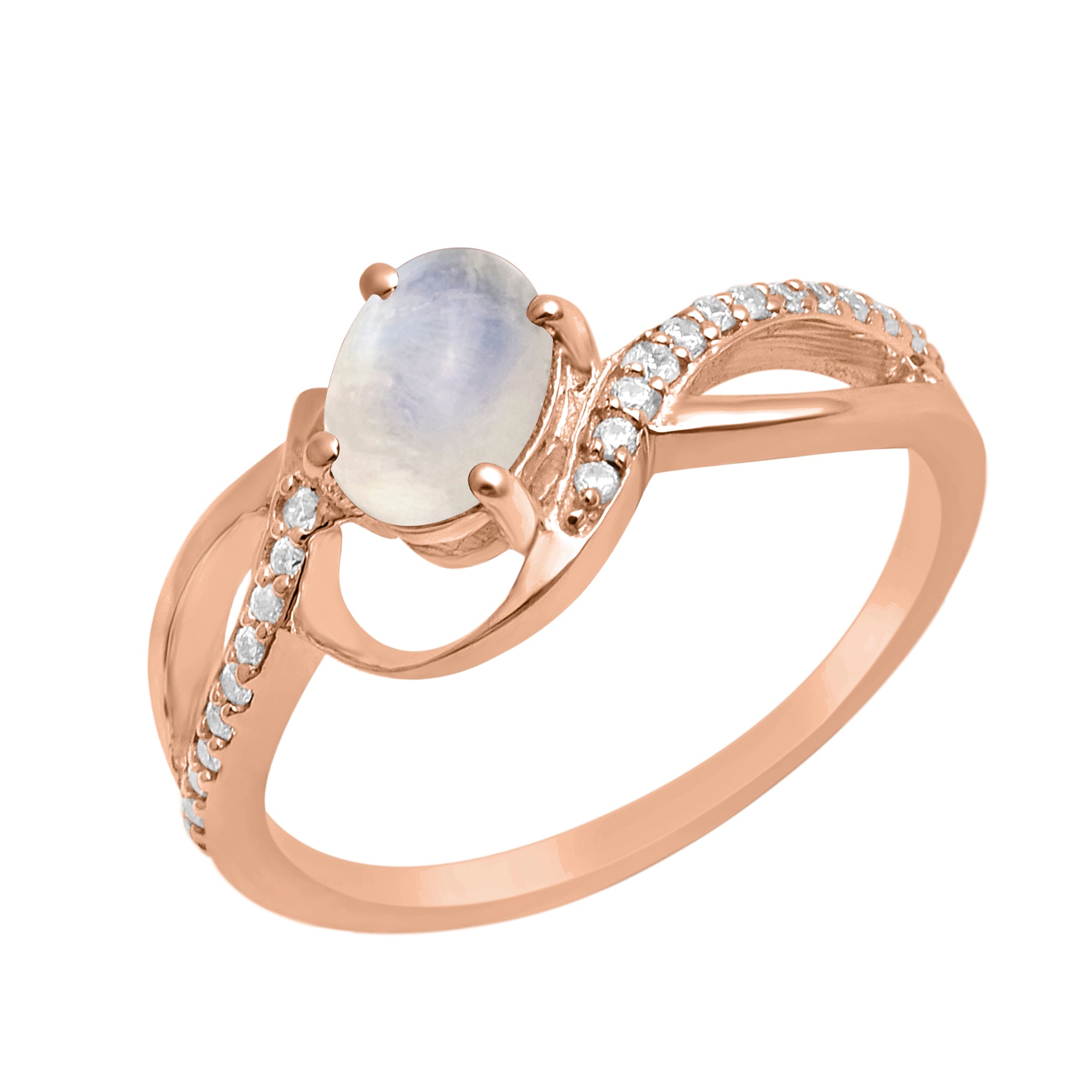 Moonstone Solitaire Split Shank Ring - Sterling Silver