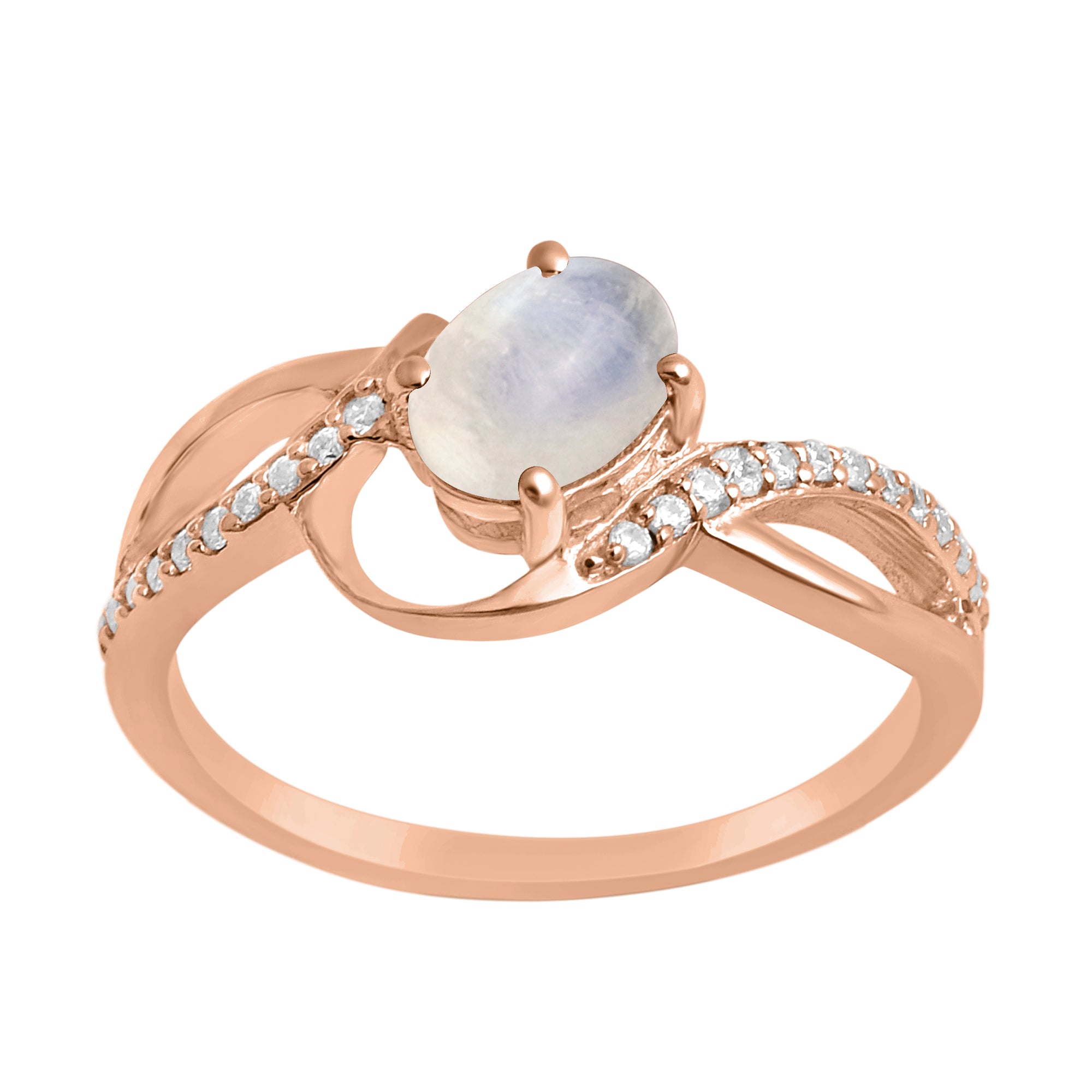 Moonstone Solitaire Split Shank Ring - Sterling Silver