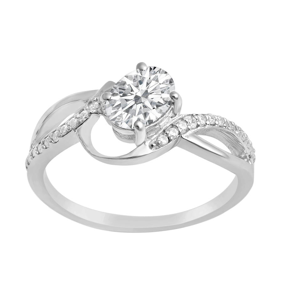 Moissanite Swirl Split Shank Ring – Sterling Silver