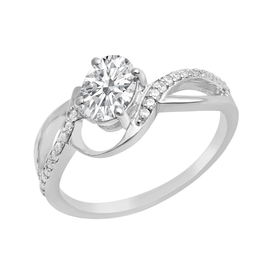 Moissanite Swirl Split Shank Ring – Sterling Silver