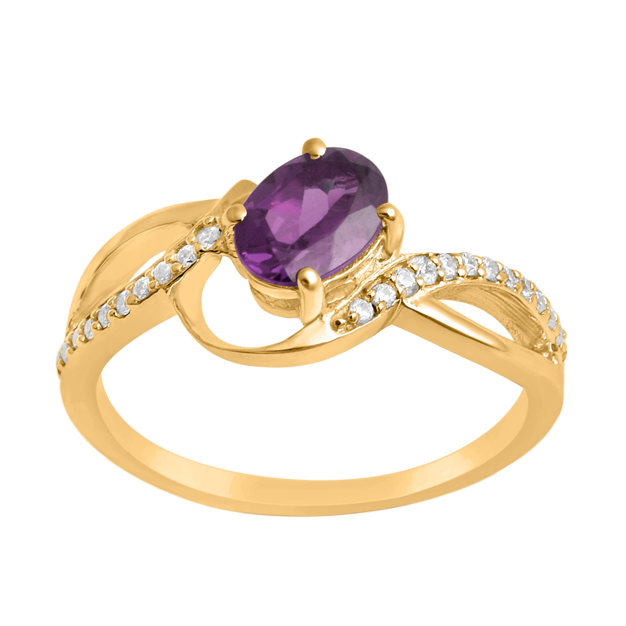 Amethyst Solitaire Split Shank Ring - Sterling Silver
