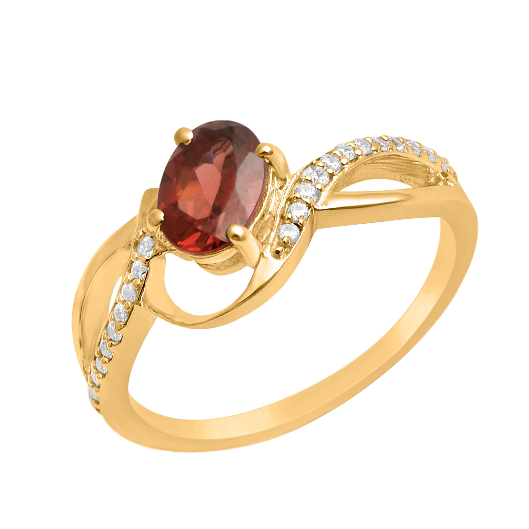 Garnet Solitaire Split Shank Ring - Sterling Silver