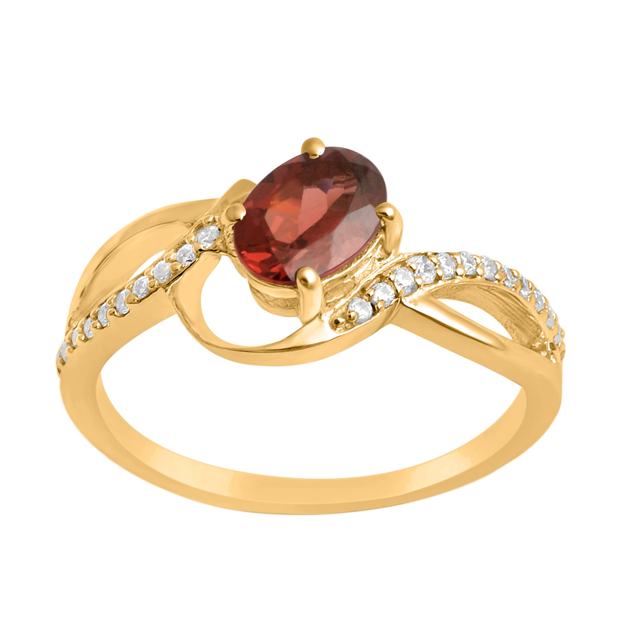 Garnet Solitaire Split Shank Ring - Sterling Silver