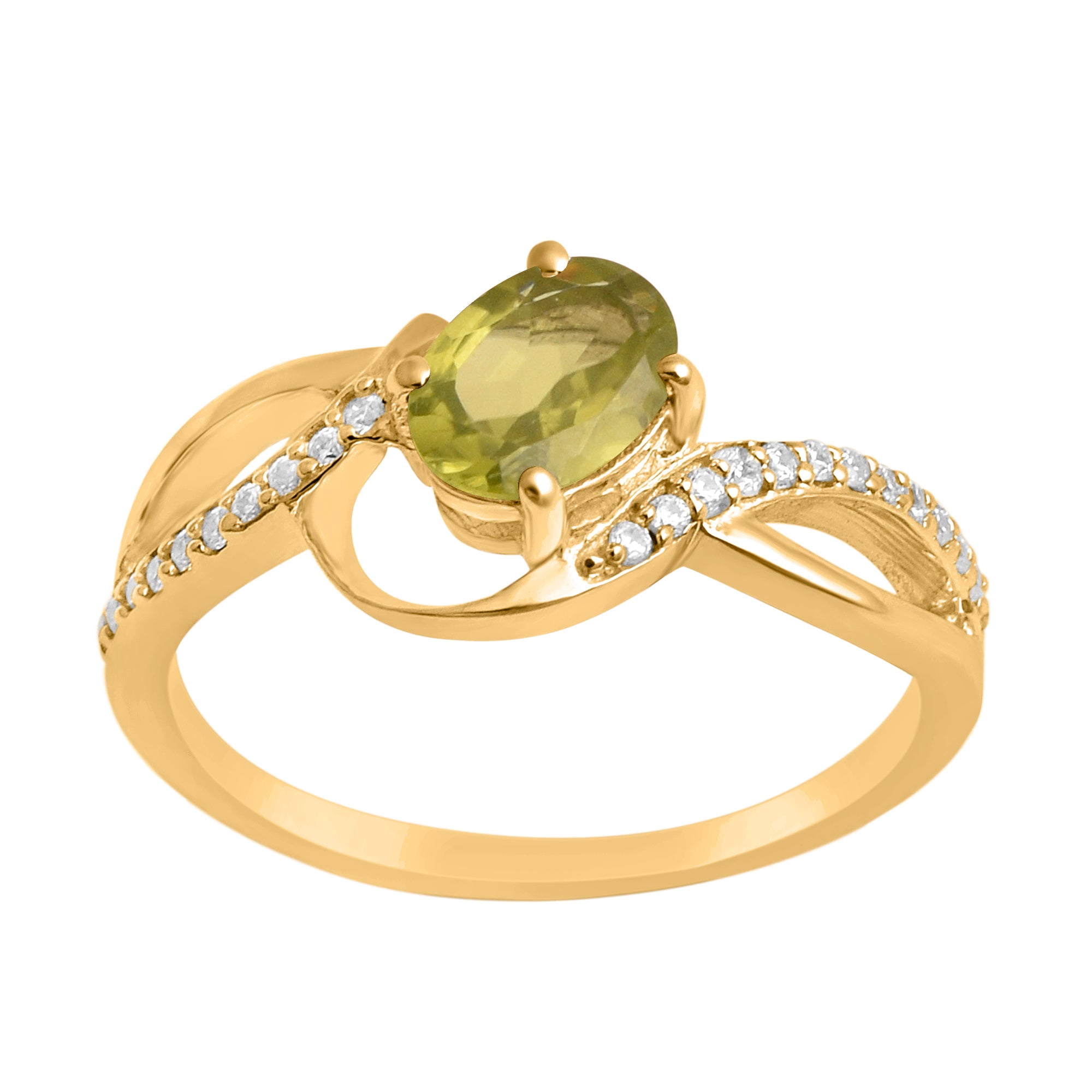 Peridot Solitaire Split Shank Ring - Sterling Silver