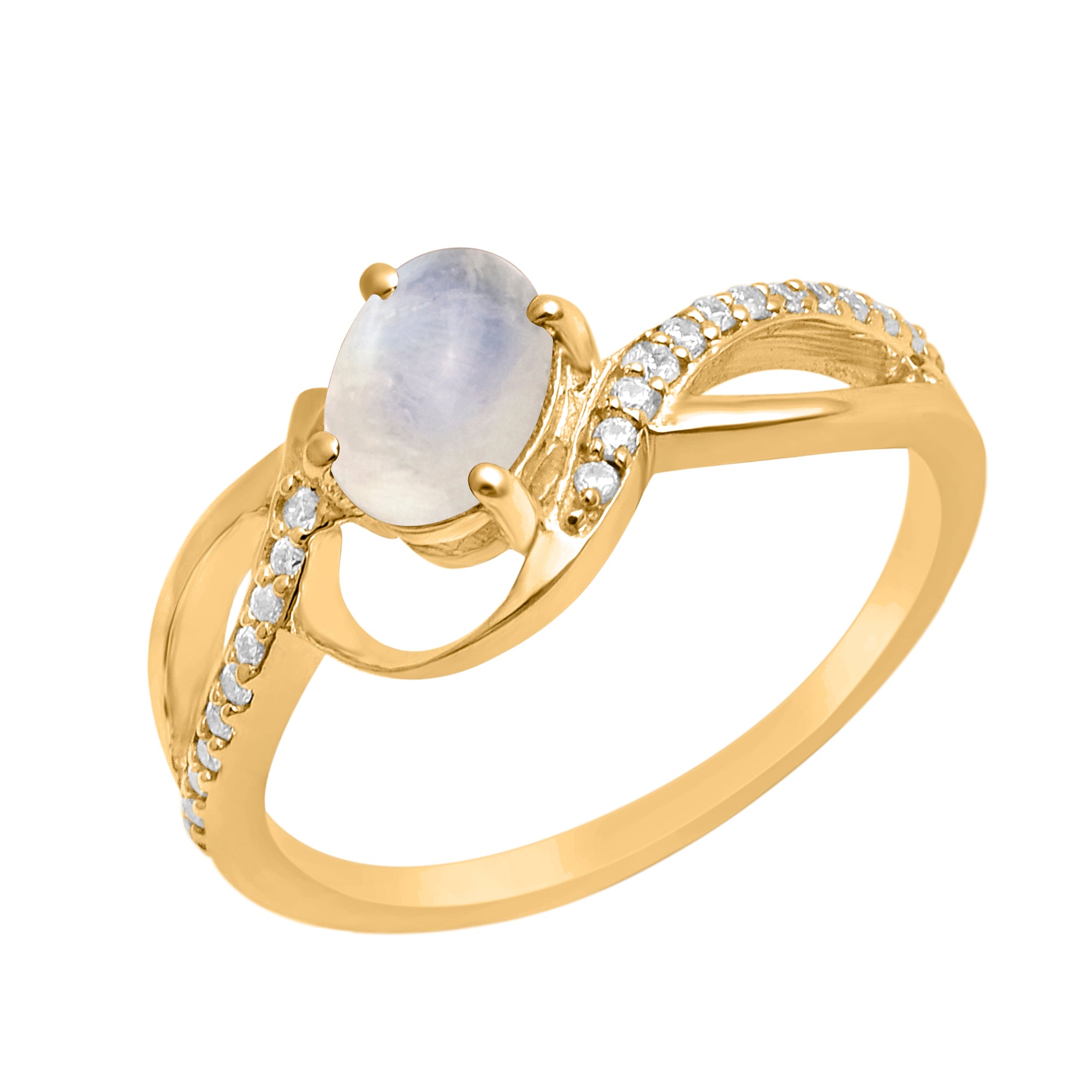 Moonstone Solitaire Split Shank Ring - Sterling Silver