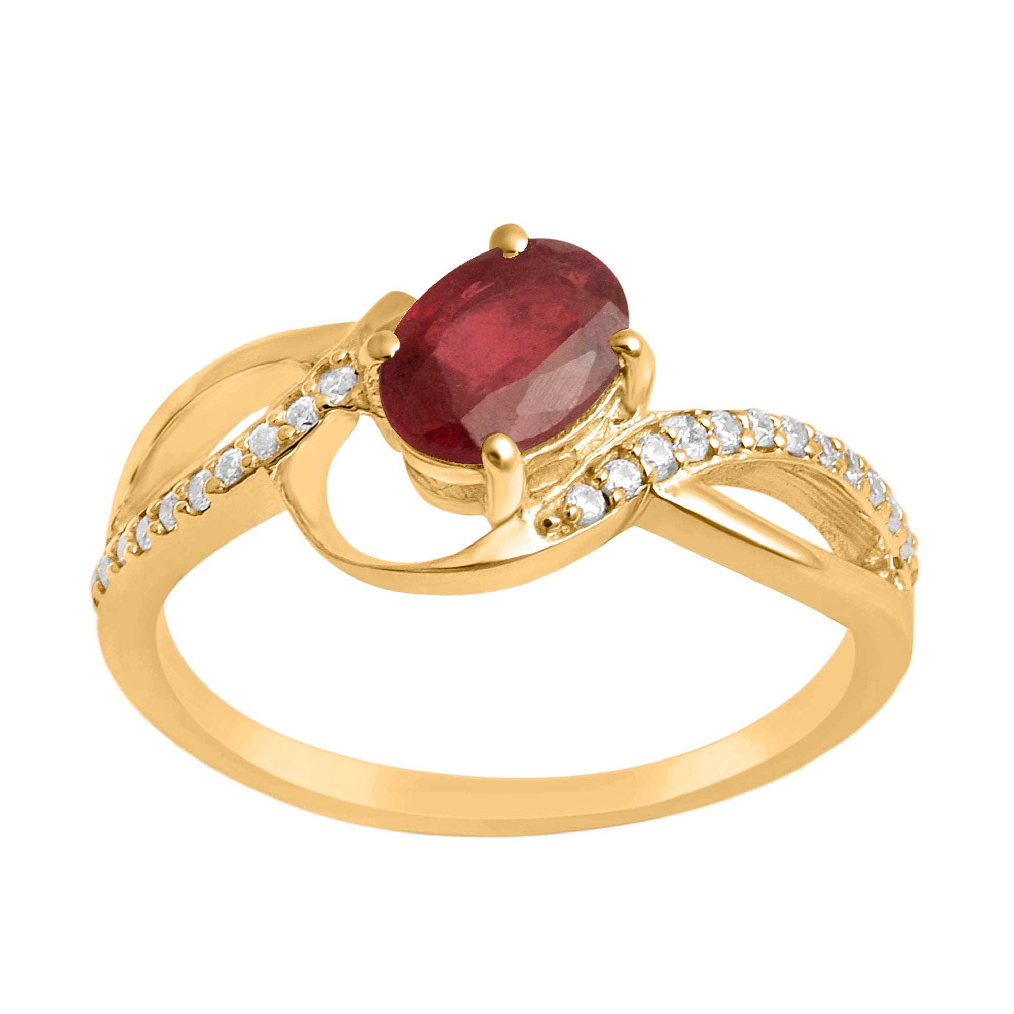 Ruby Solitaire Split Shank Ring - Sterling Silver
