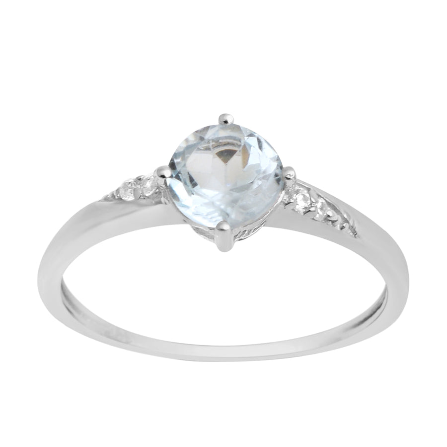 Aquamarine Solitaire With Side Accents Ring -Sterling Silver
