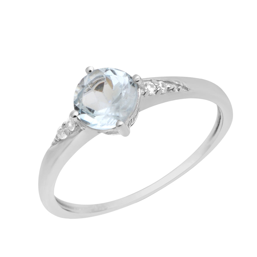 Aquamarine Solitaire With Side Accents Ring -Sterling Silver