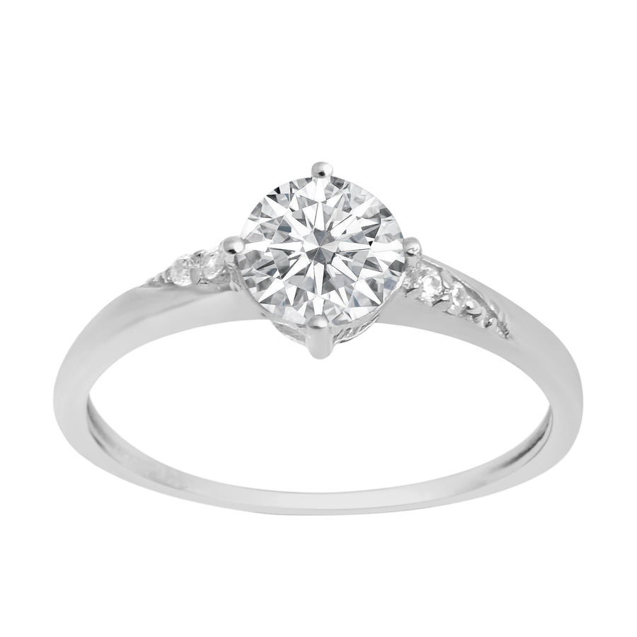 Moissanite Classic Side Accent Ring – Sterling Silver
