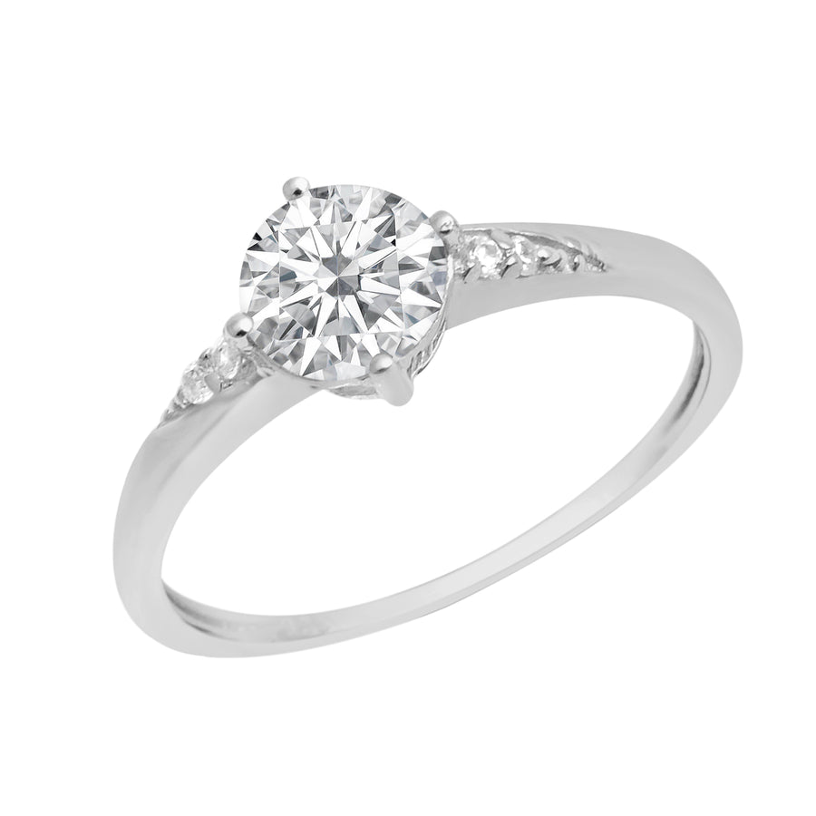 Moissanite Classic Side Accent Ring – Sterling Silver