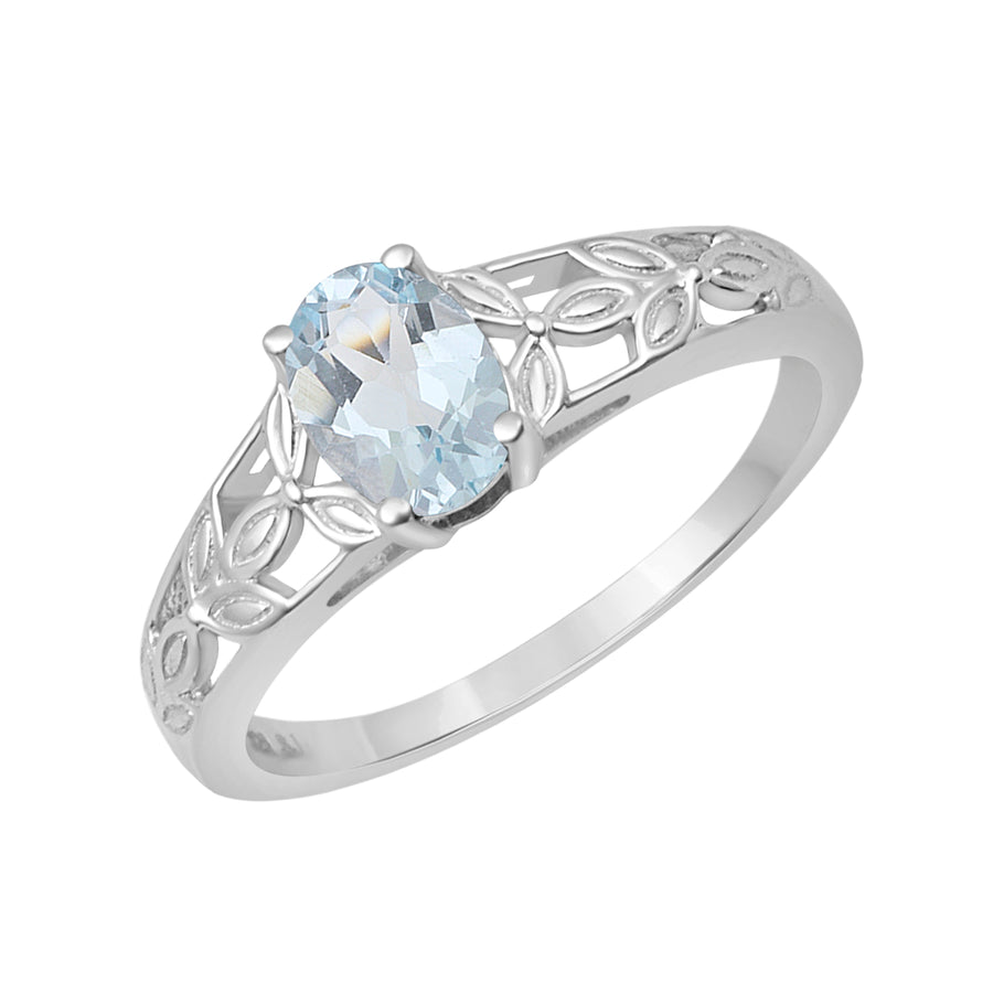 Aquamarine Filigree Ring -Sterling Silver
