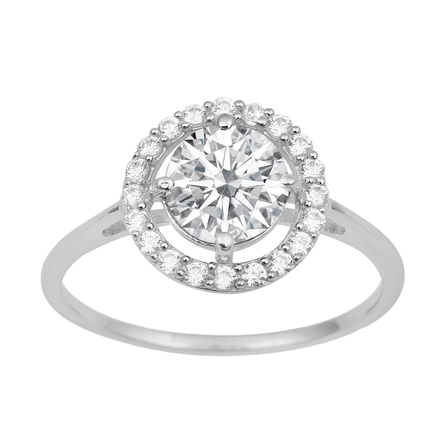Moissanite Solitaire Halo Ring – Sterling Silver