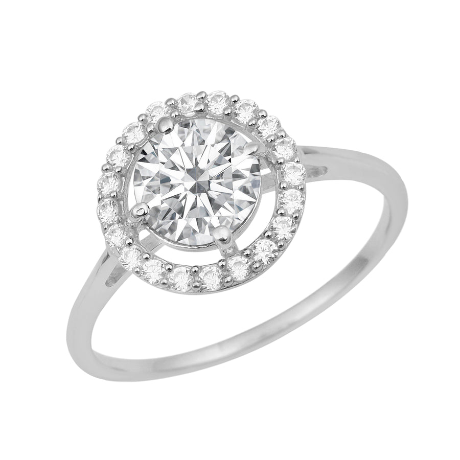 Moissanite Solitaire Halo Ring – Sterling Silver