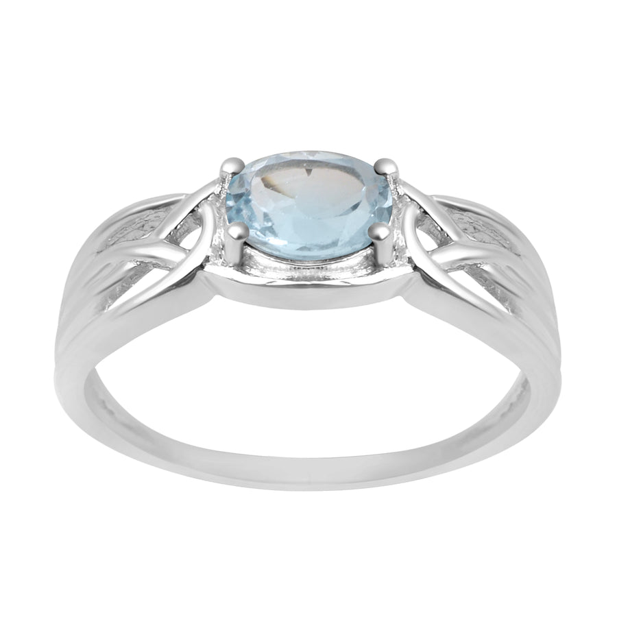 Aquamarine Celtic Knot Solitaire Ring- Sterling Silver