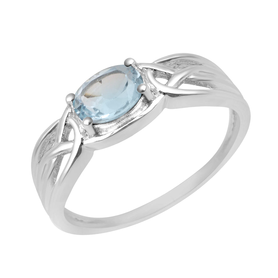 Aquamarine Celtic Knot Solitaire Ring- Sterling Silver