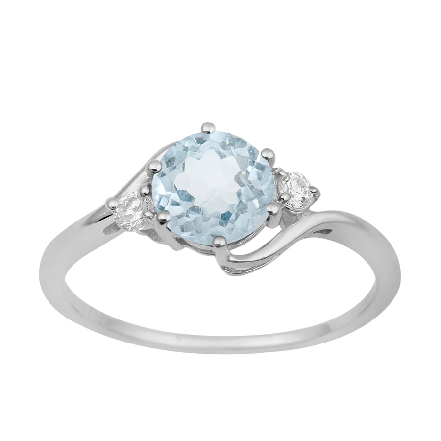 Aquamarine Three Stone Bypass Ring - Sterling Silver