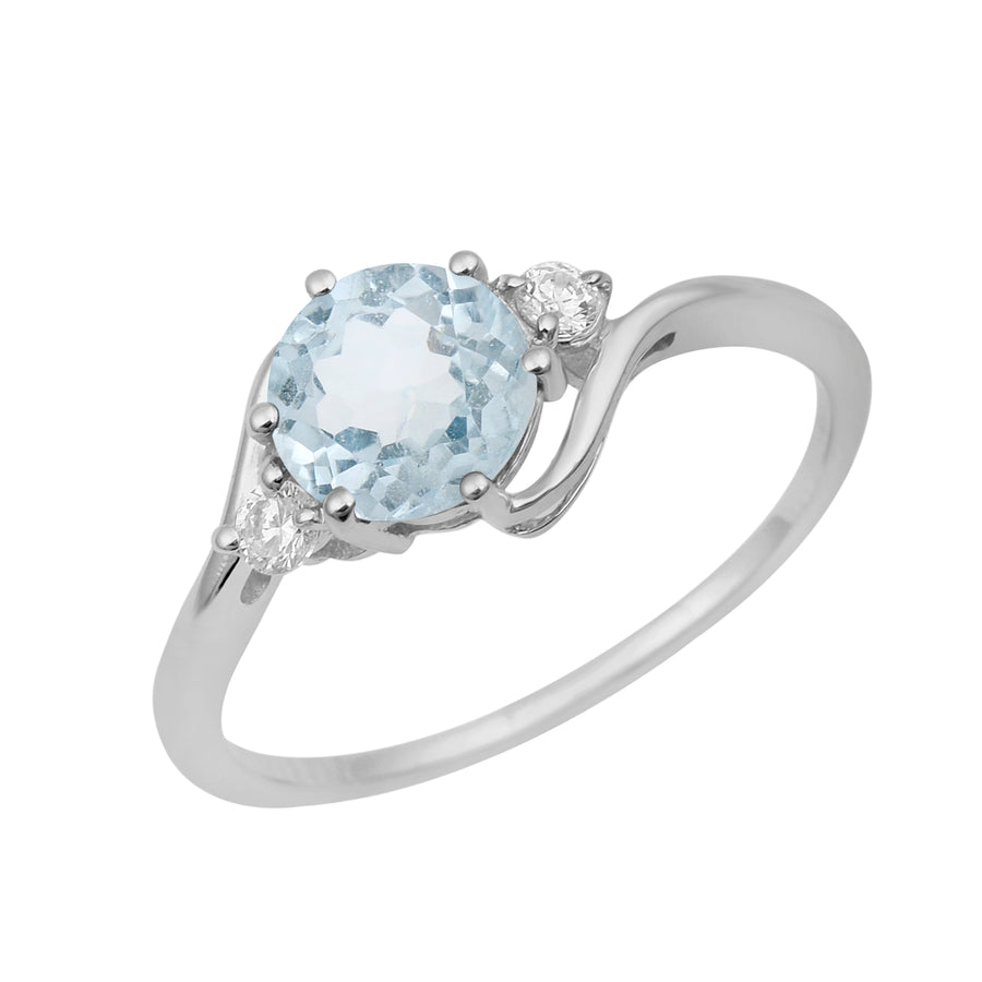 Aquamarine Three Stone Bypass Ring - Sterling Silver