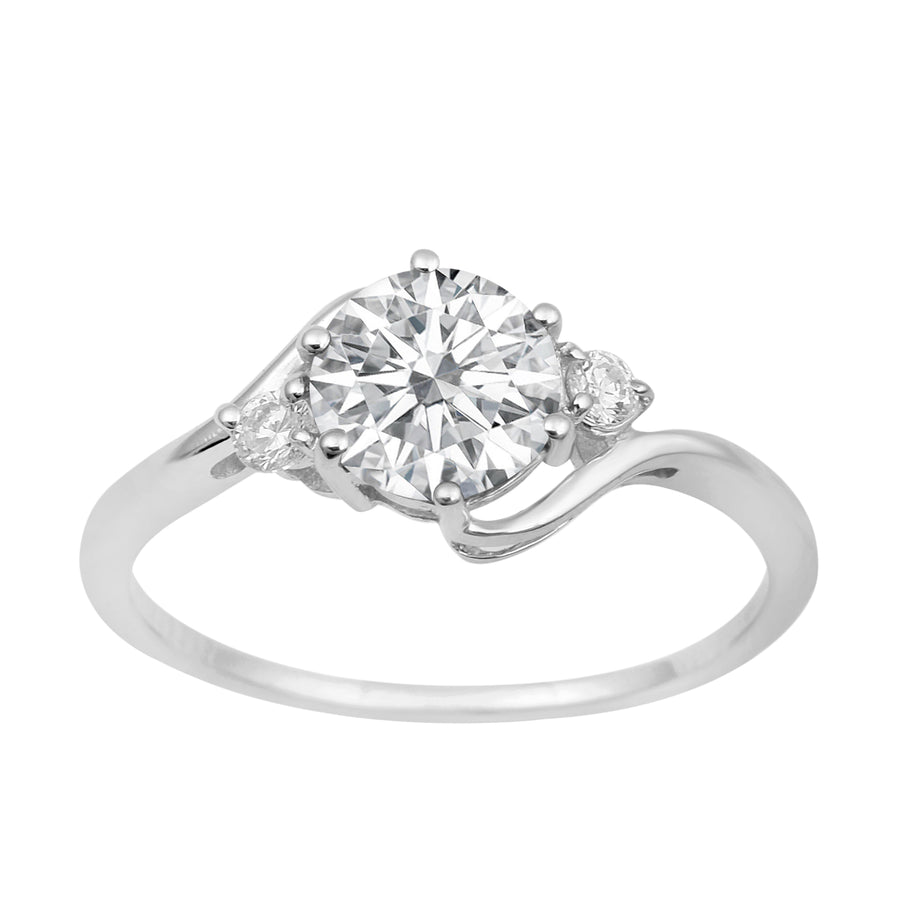 Moissanite Swirl Side Accent Ring – Sterling Silver