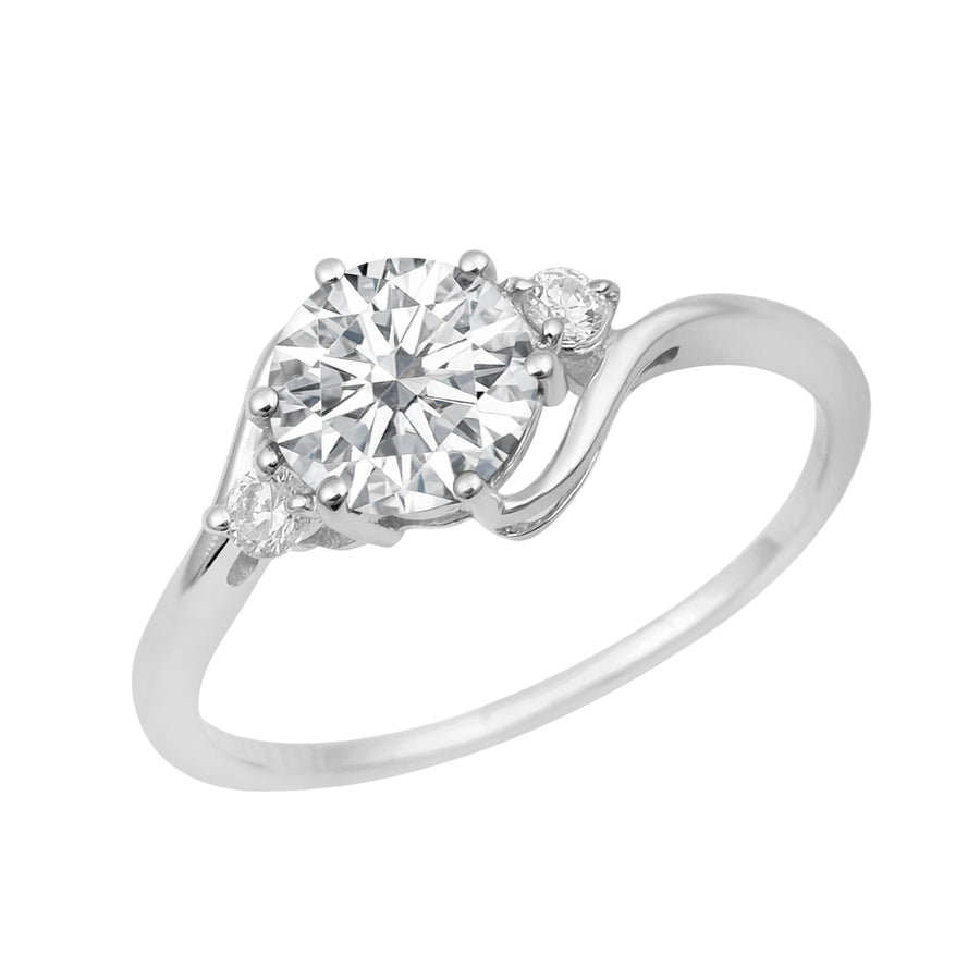 Moissanite Swirl Side Accent Ring – Sterling Silver