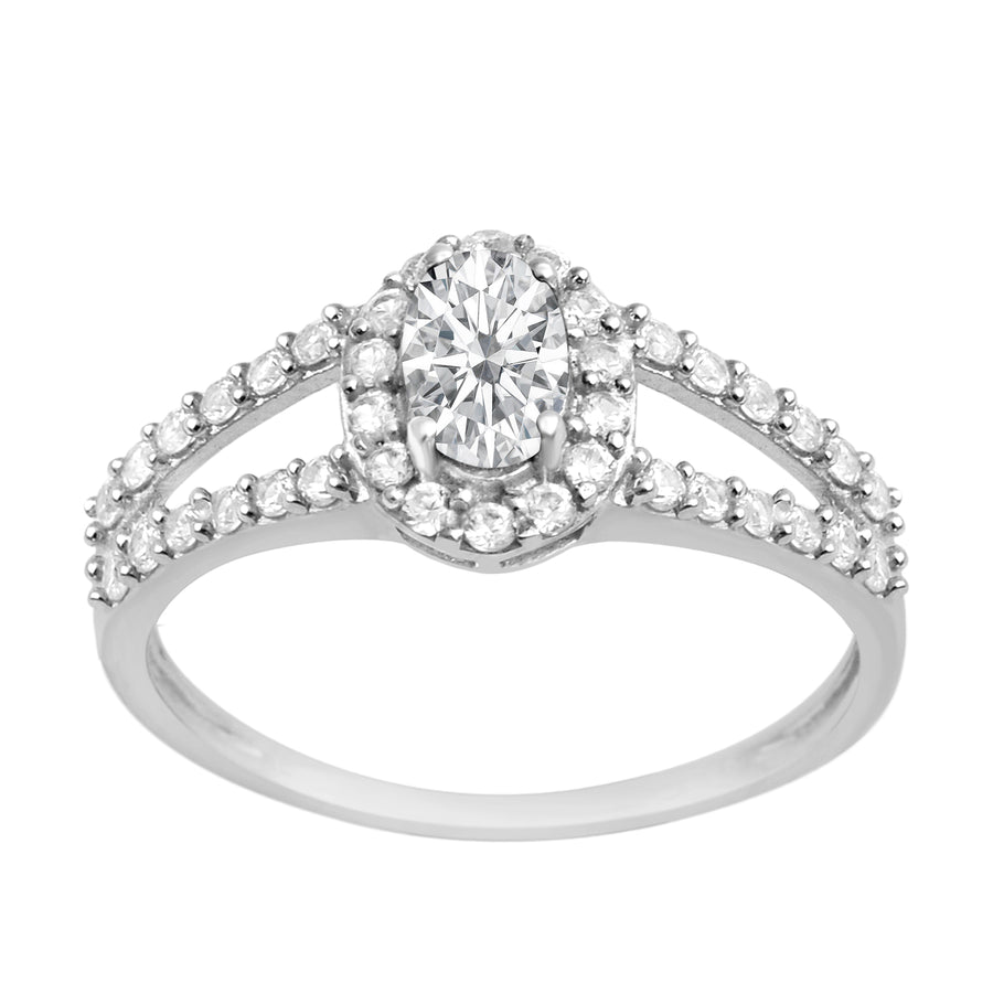 Moissanite Halo Split Pave Band Ring – Sterling Silver