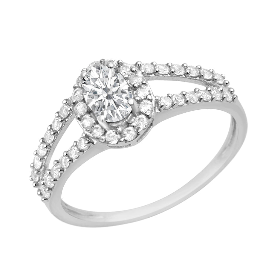 Moissanite Halo Split Pave Band Ring – Sterling Silver