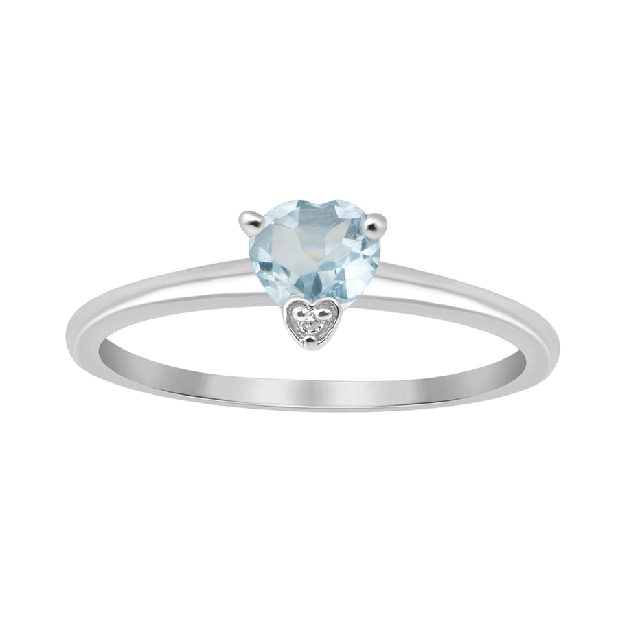 Aquamarine Heart Solitaire Ring - Sterling Silver